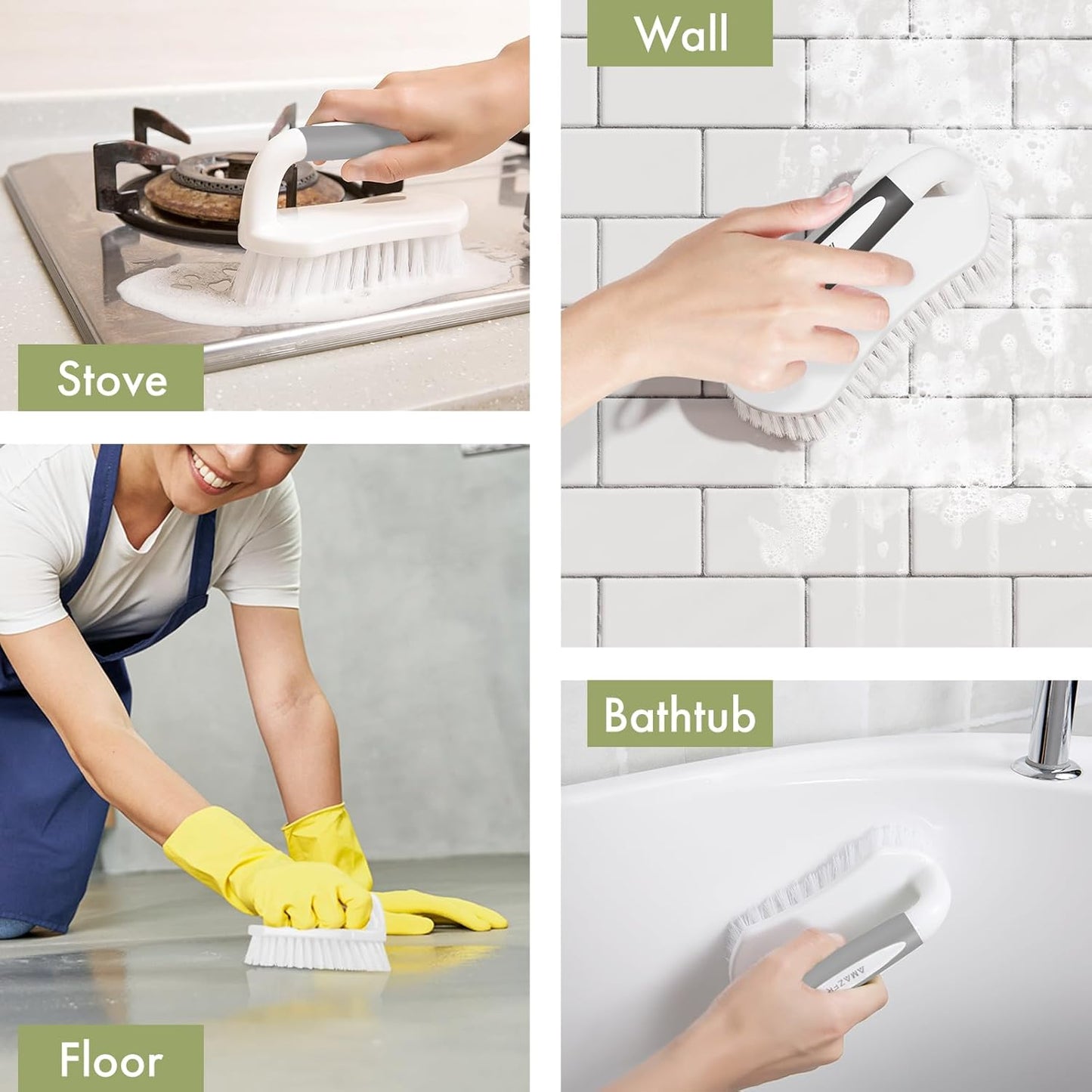 Amazer Scrub Brush for Cleaning Comfort Grip Bathtub Scrubber Stiff Bristles with Handle Heavy Duty Shower Cleaner Brush for Tub Carpet Floor Sink Outdoor - Pack of 2 (Black+Grey)