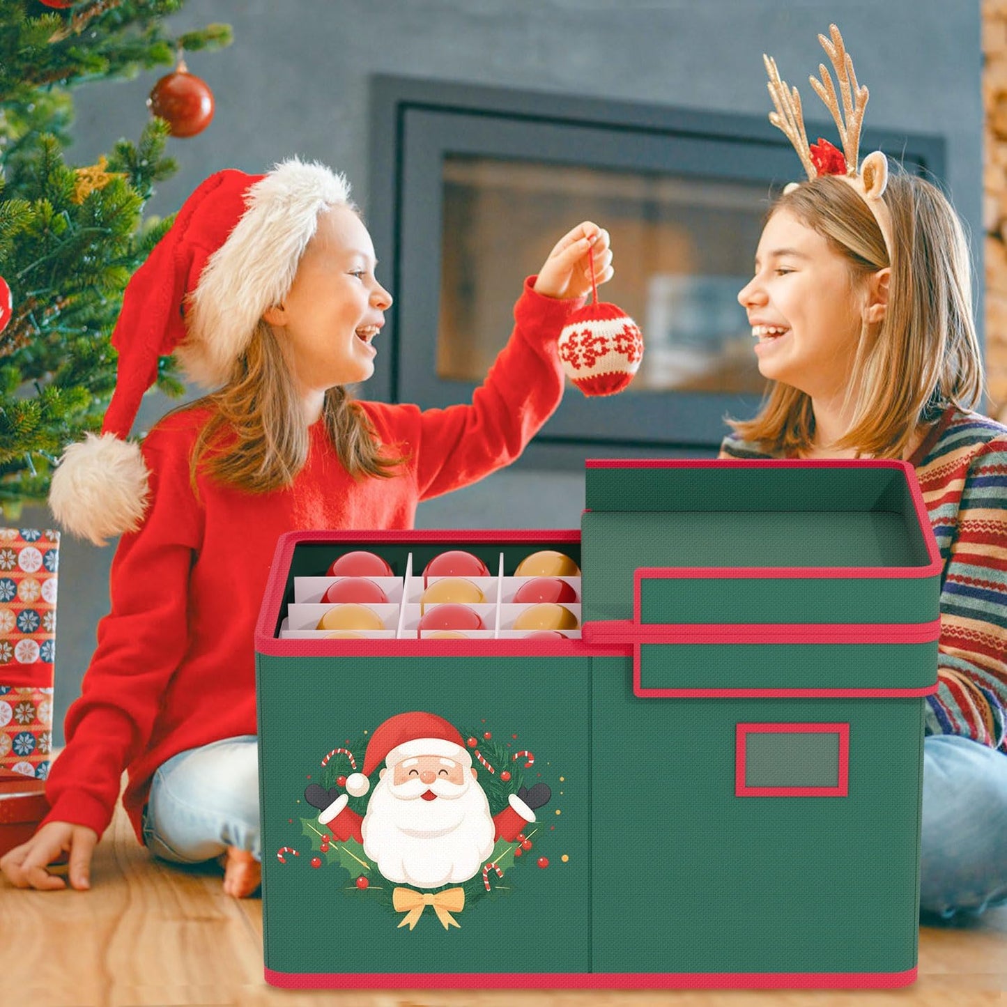 Christmas Ornament Storage Box Christmas Ornament Organizer Storage with Adjustable Dividers Fit 96 of 3 Inch 600D Oxford Fabric Ornaments Storage Container for Holiday Decorations