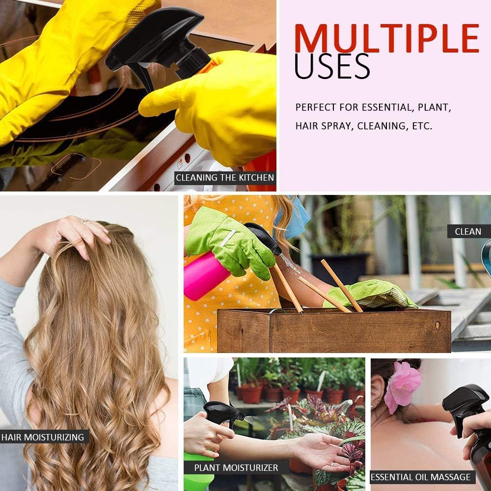 AMORIX 50PCS Spray Bottle Tops Black Trigger Sprayer Heavy Duty Replacement Nozzle with Mist Spray & Stream Sprayer, Fits Standard 28/400 Neck Bottles + Tag Label Stickers