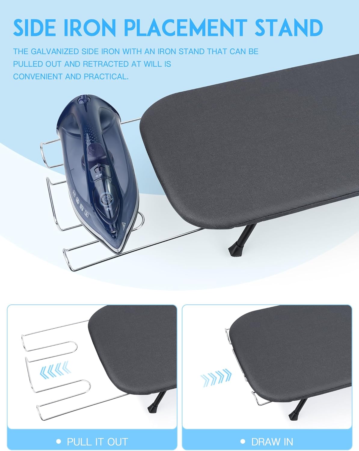 BiJun Small Ironing Board, Foldable Table Top Ompact Portable Mini Ironing Board w/Iron Rest, Set for Dorm Rooms, RVs, Travel Apartments Black