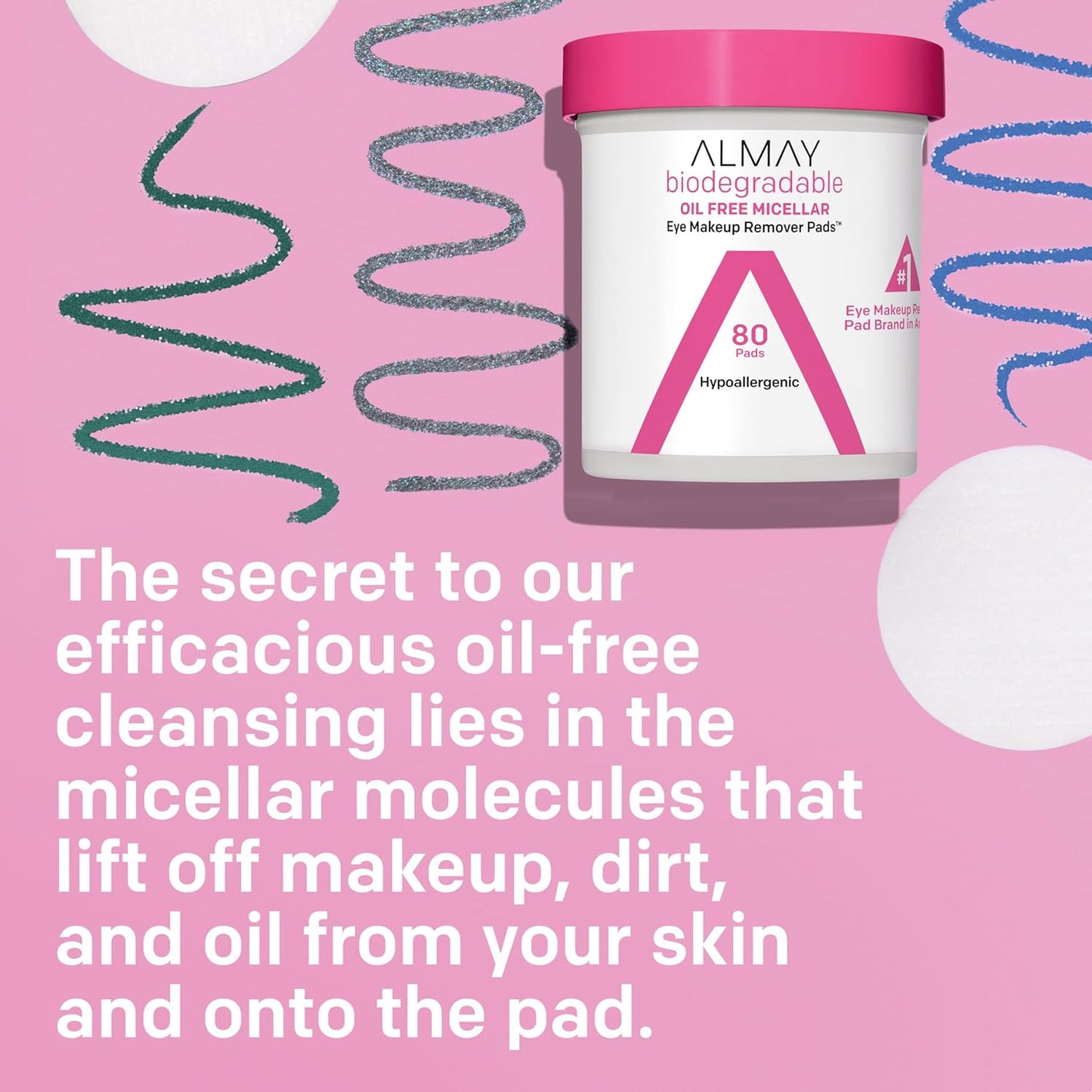 Almay Biodegradable Makeup Remover Pads, Micellar Gentle, Hypoallergenic, Fragrance-Free, Dermatologist & Ophthalmologist Tested, 120 Count (Pack of 2)