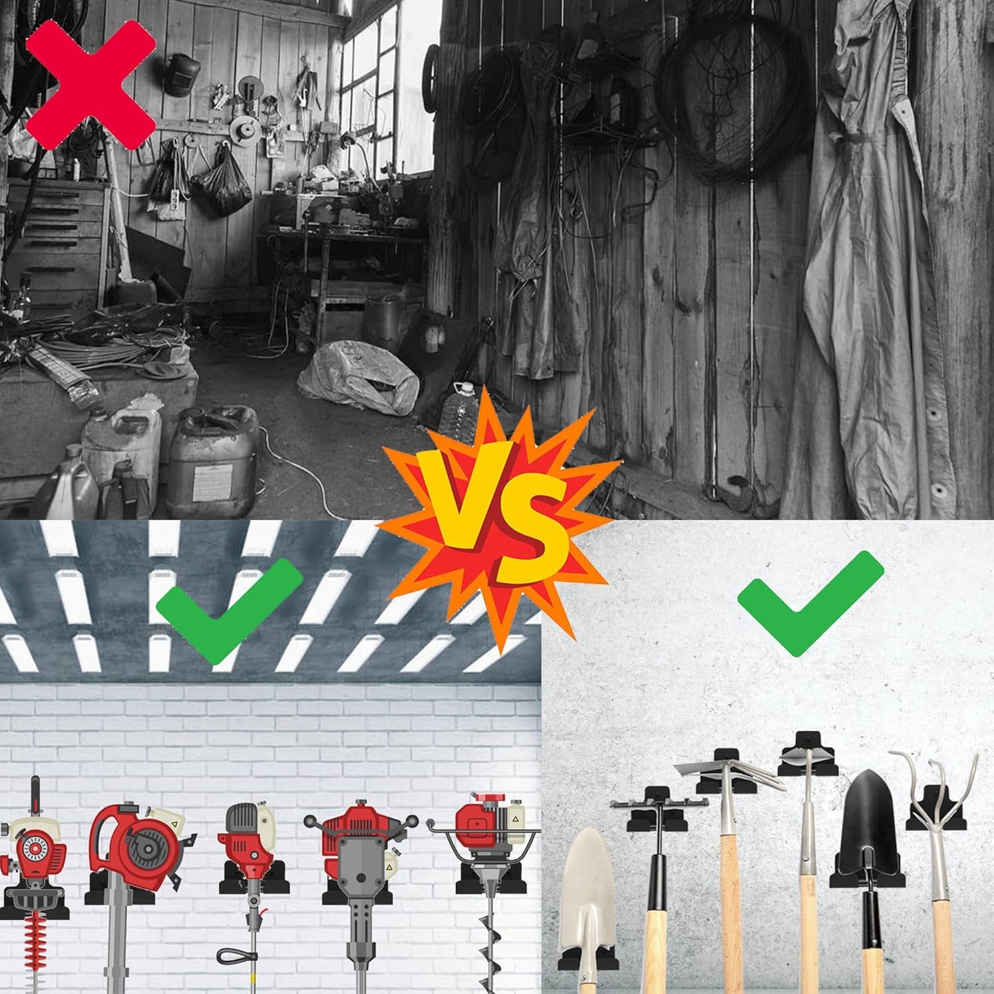 Garage Organizer Trimmer Rack, Wall Mounted Tool Hanger for Grass Trimmer, Hedge Trimmer, Weed Whackers & Garden Tools – Heavy Duty, Space-Saving, Anti-Rust Storage Rack for Garage & Home,4 PCS