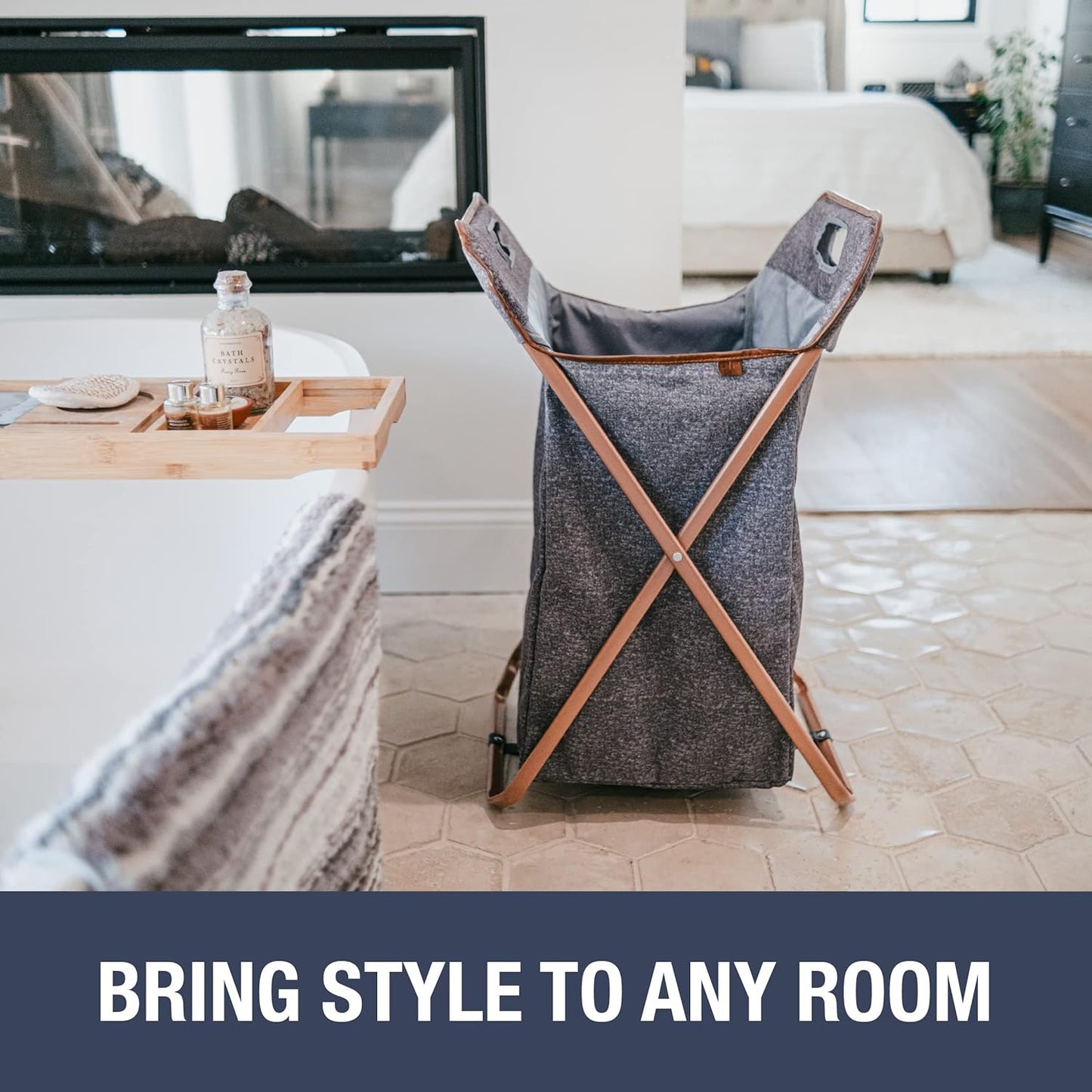 CleverMade Collapsible Laundry Hamper X-Frame Laundry Basket - Heather Gray 71L / 18 Gal - Space Saving Storage Container Organizer Stylish Home Decor