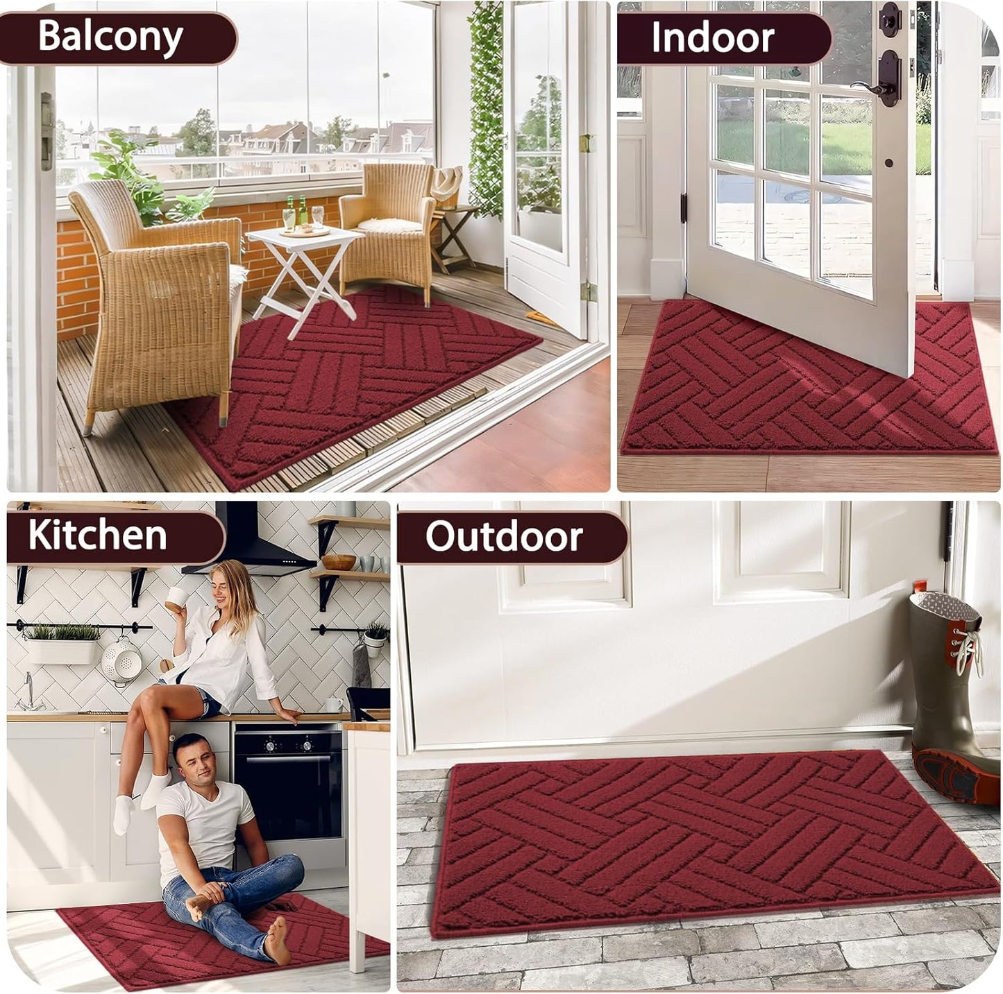 Door Mat Indoor Doormat, Entryway Rug Door Mats Non-Slip Rubber Backing,Heavy Duty Low-Profile Entrance Rugs, Absorbent Resist Dirt Doormats Floor Door mat for Entryway,Red 36"x59"