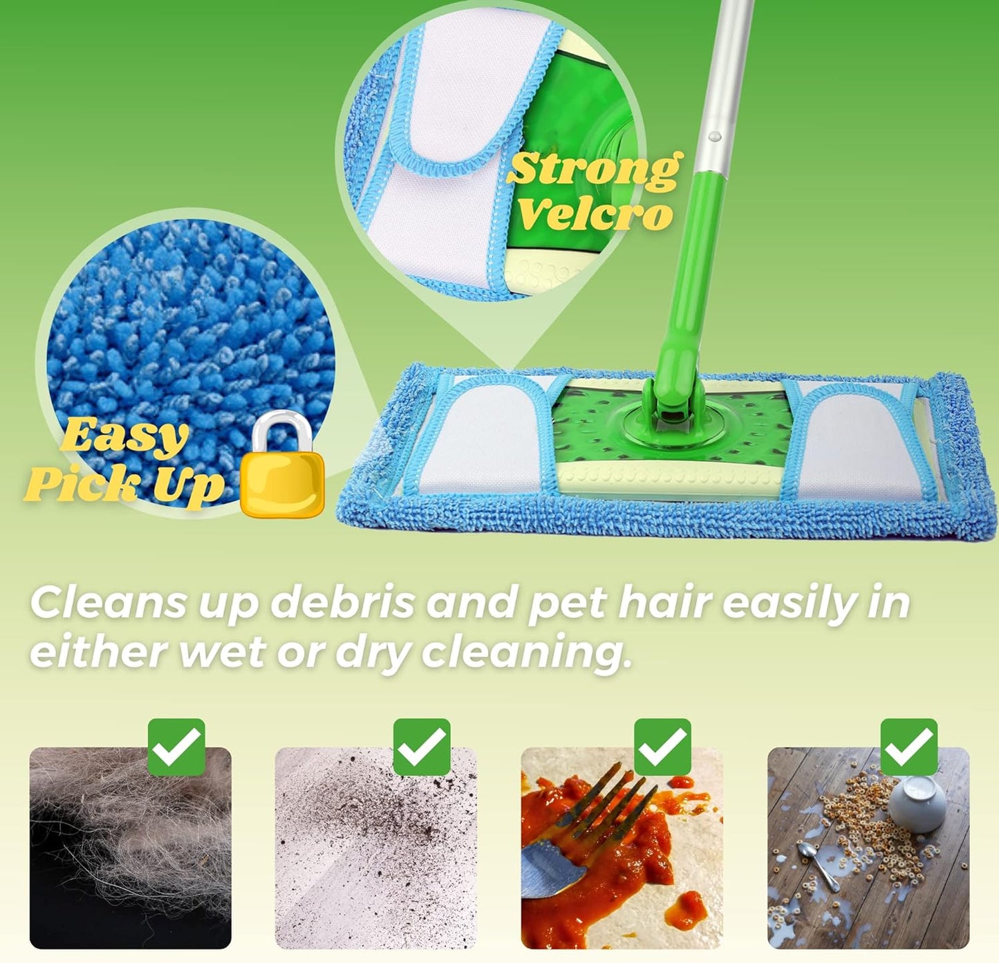 Reusable Mop Pad for Swiffer Sweeper Mop, 12.5'' Microfiber Mop Pad Refill Washable for Hard Floor Baseboard Cleaning, Wet/Dry Cleaning Pad, 4 Pack