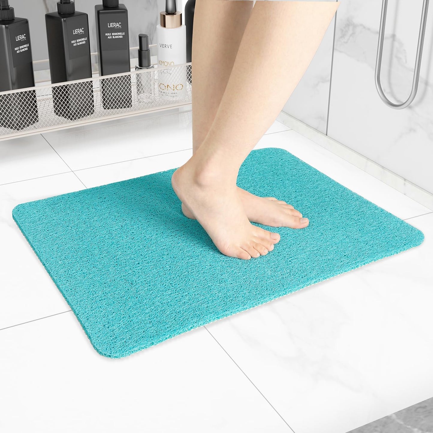 Non-Slip Bathtub Mat, 2 Pack Anti Slip Shower Mat, Fast Drying Bathtub Mats, Foot Scrubber Mat, Anti Slip Mat for Tub, Floor, Bathroom, Kitchen, Home, Hotel (Turquoise Blue 24"×16"+24"×16")