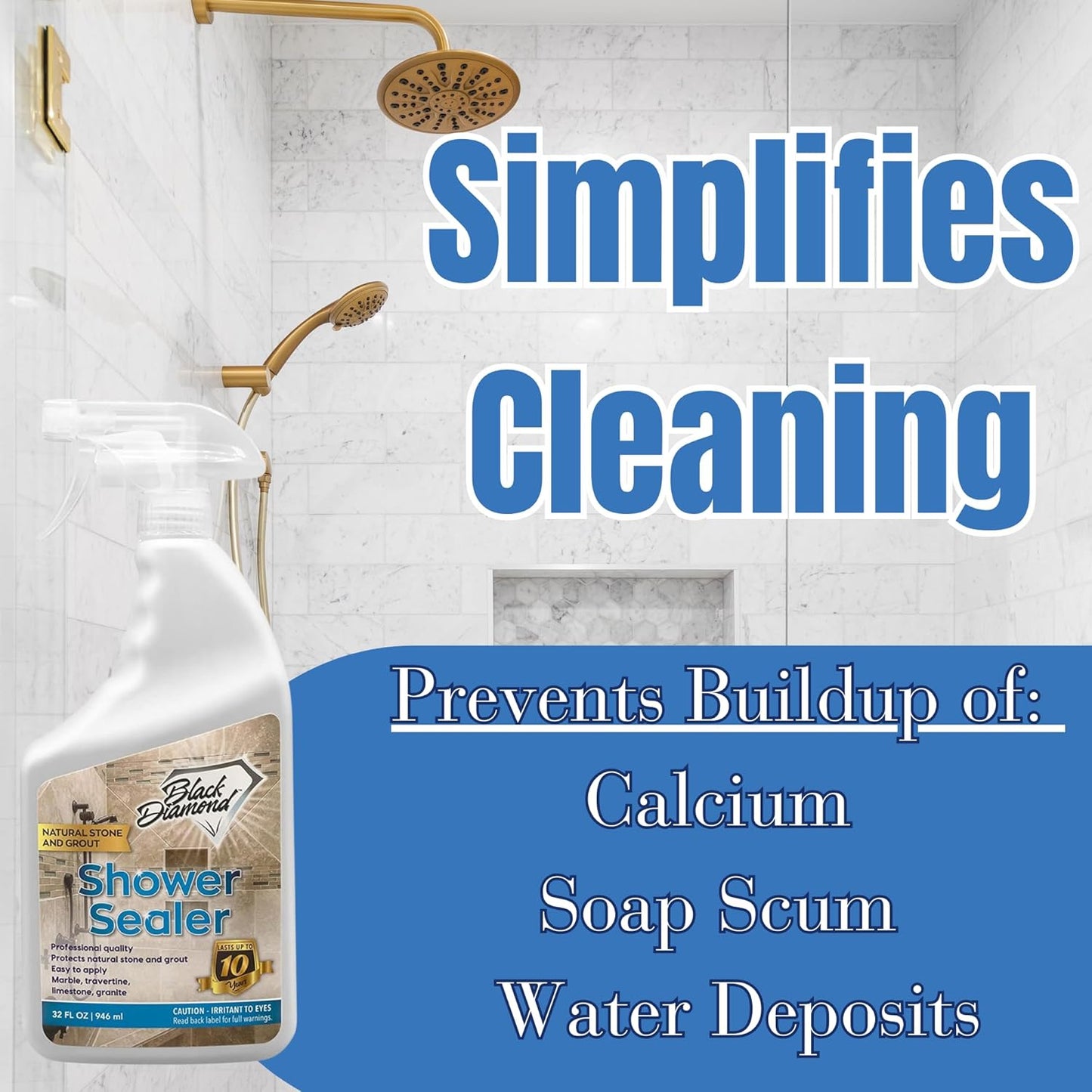 Black Diamond Stoneworks Shower Glass Cleaner Spray & Natural Stone Shower Sealer – 2 Pack Bathroom Bundle for Crystal-Clear Glass and Long-Lasting Stone Protection