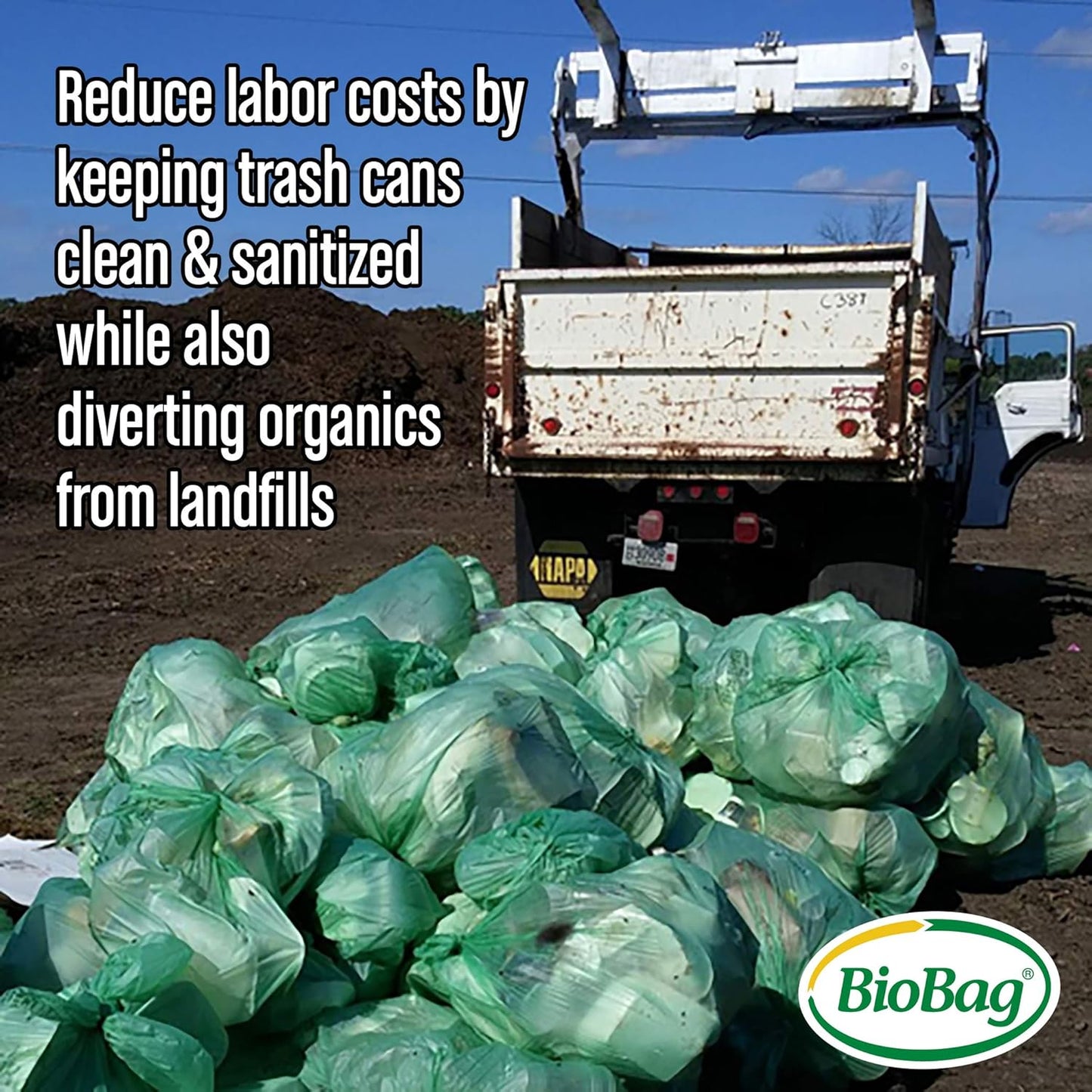 BioBag (USA) The Original Compostable Bag, 39 Gallon, 120 Count, 100% Certified Compostable Trash Bag Liners for Food Waste, Extra Strong and Durable, Trash Bag