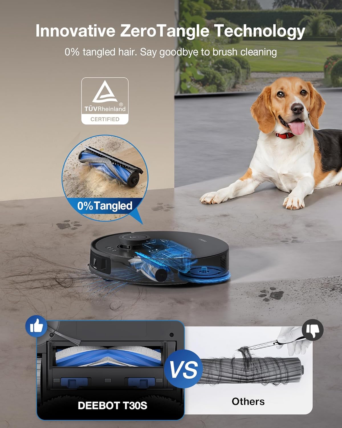 ECOVACS DEEBOT T30S Combo Robot Vacuum and Mop, All-in-One Cleaning Hub, 11000Pa, ZeroTangle Technology, TruEdge Adaptive Edge Mopping, Dual Self-Emptying, Hot Water Washing, Auto-Mop Lifting