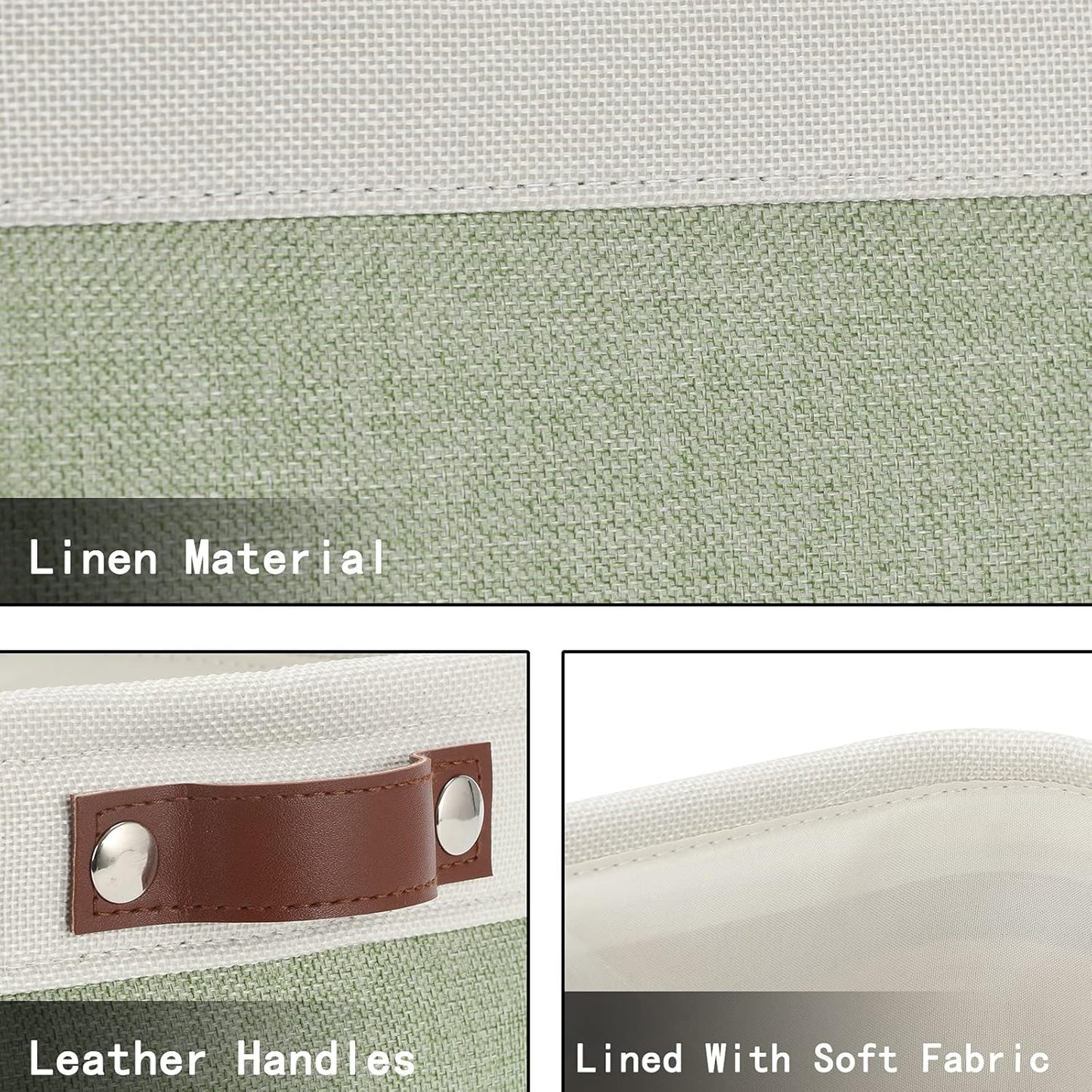 HNZIGE Collapsible Storage Baskets for Shelves(6pack) Small Fabric Bins with Handles, Linen Baskets Organizer Bins for Organizing Closet Nursery Home Shelves(White&Green, 11.8" x 7.8" x 5.1")