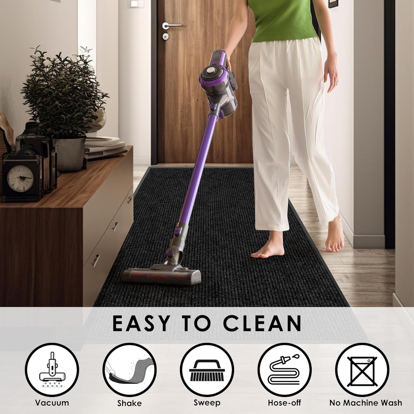 4′ x 20′ Front Door Mat Indoor Outdoor Entrance, Commercial Floor Mat Heavy Duty Dirt Trapper Entryway Doormat, Custom Size Non Slip Rubber Backing Welcome mat, Door Mat for High Traffic Area