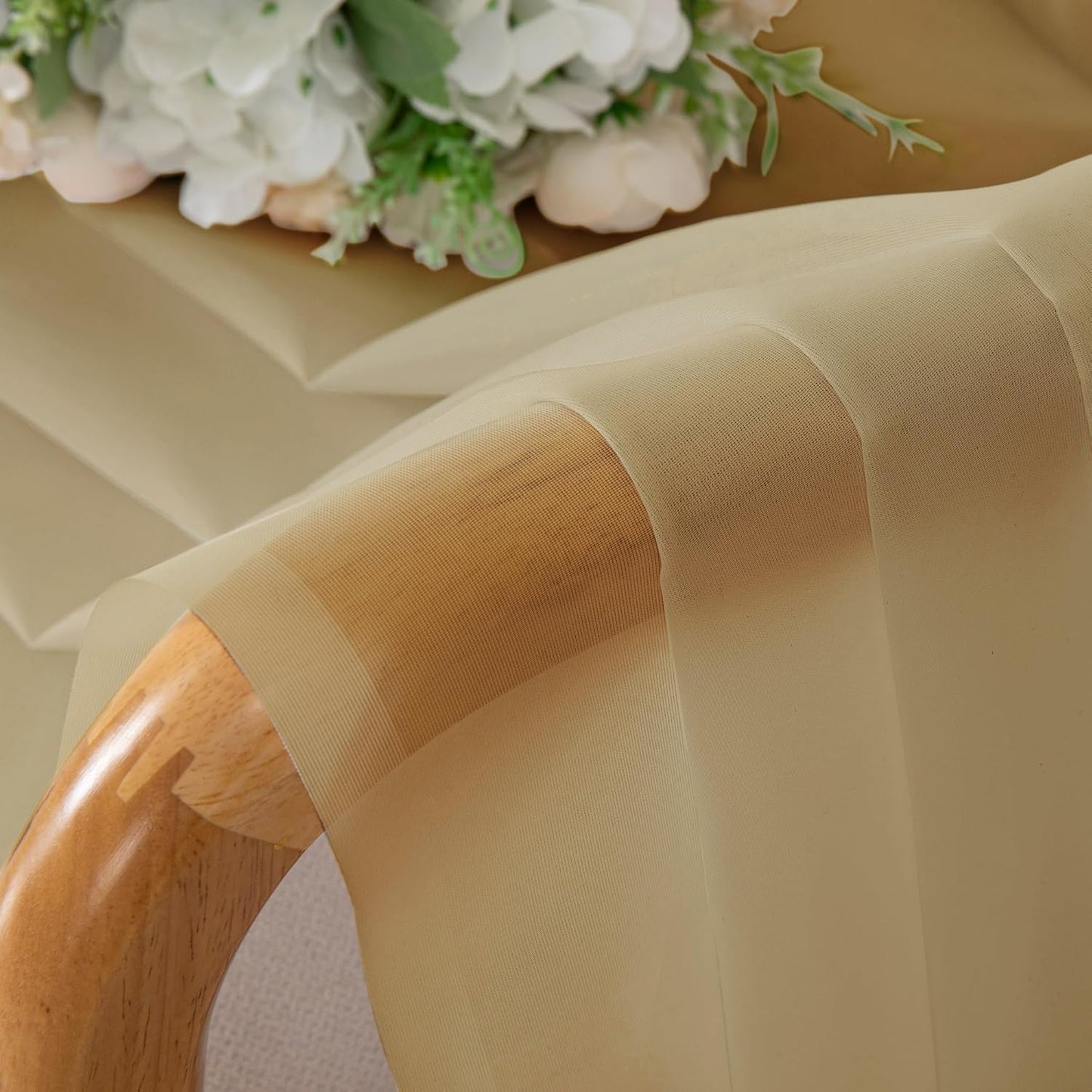 Chyhomenyc Gold Sheer Curtains 96 inches Long 2 Panels, Light Filtering Soft Airy Solid Elegant Voile Window Treatment Drapes for Bedroom Living Room Wedding Party Decor, 42 Wx96 L, 8FT L