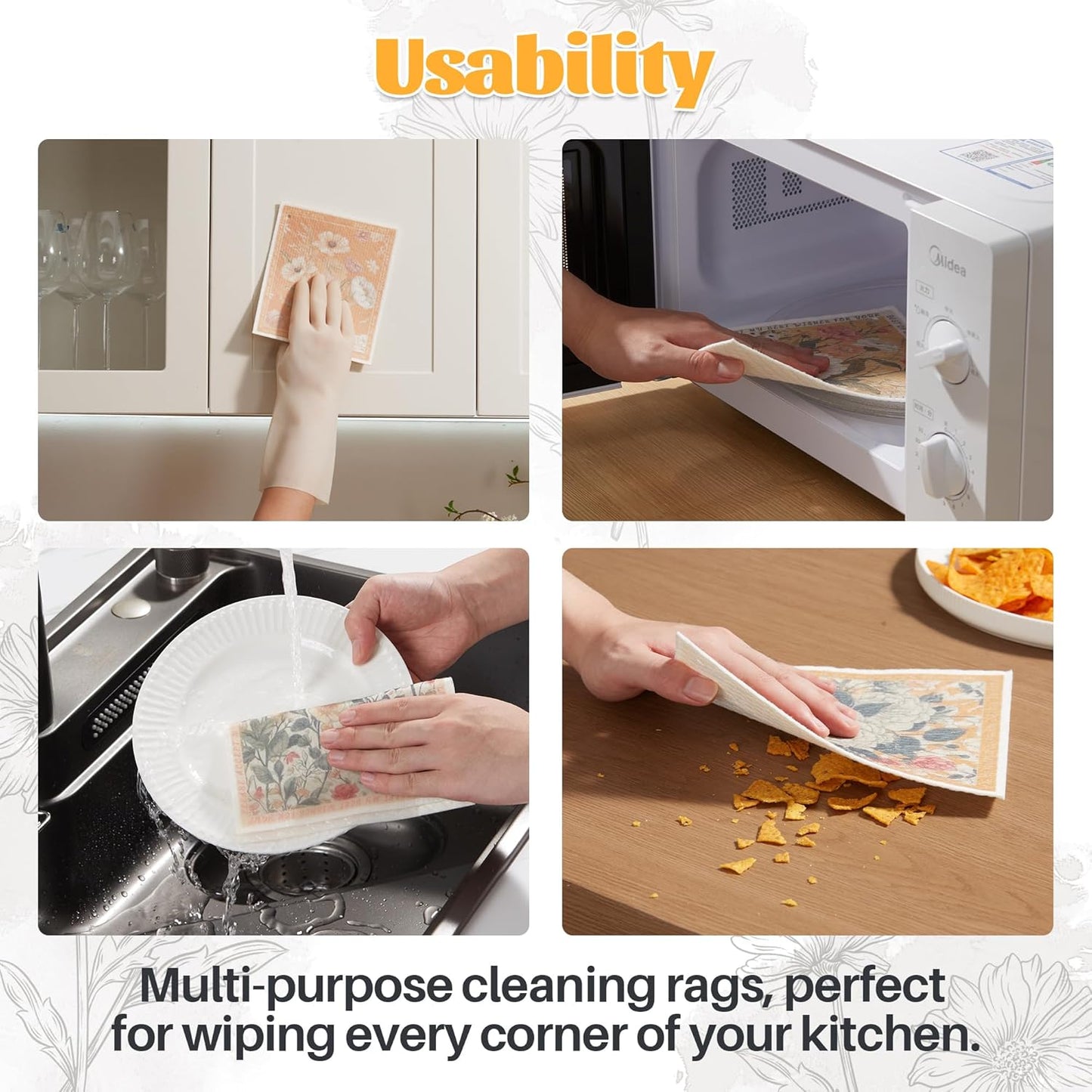 JOYMOOP 12 Pack Decorate Cleaning Cloth (Quiet Luxury of Decorative Series), Reusable Absorbent Dish Towels, Non-Scratch Washable Rags for Cookware, Kitchen and Household Cleaning - 6.7×7.9 inch