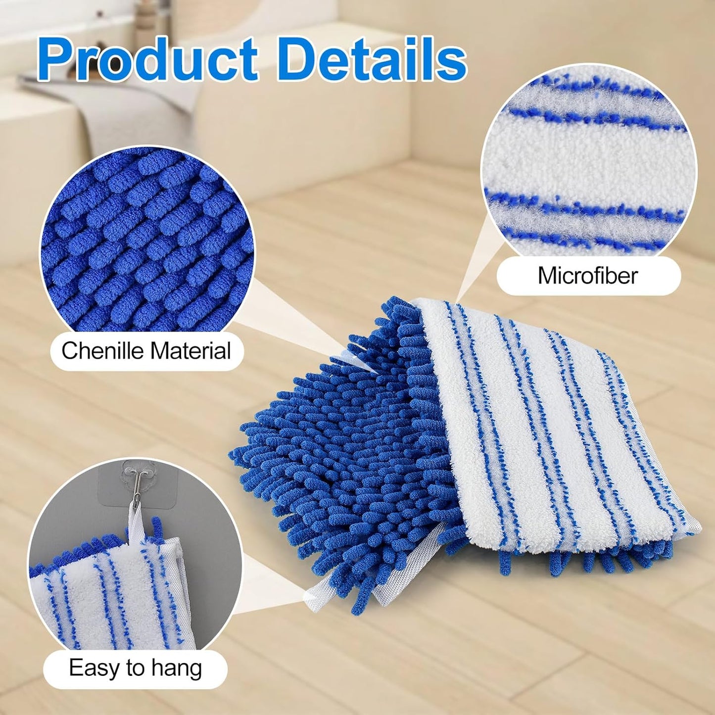 Microfiber Dust Mop for Hardwood Floors, Flat Mops for Floor Cleaning, Double-Sided Flip Mops with 58''Stainless Steel Mop Handle and Extra 3 Reusable Microfiber Mop Pads, Use Wet and Dry