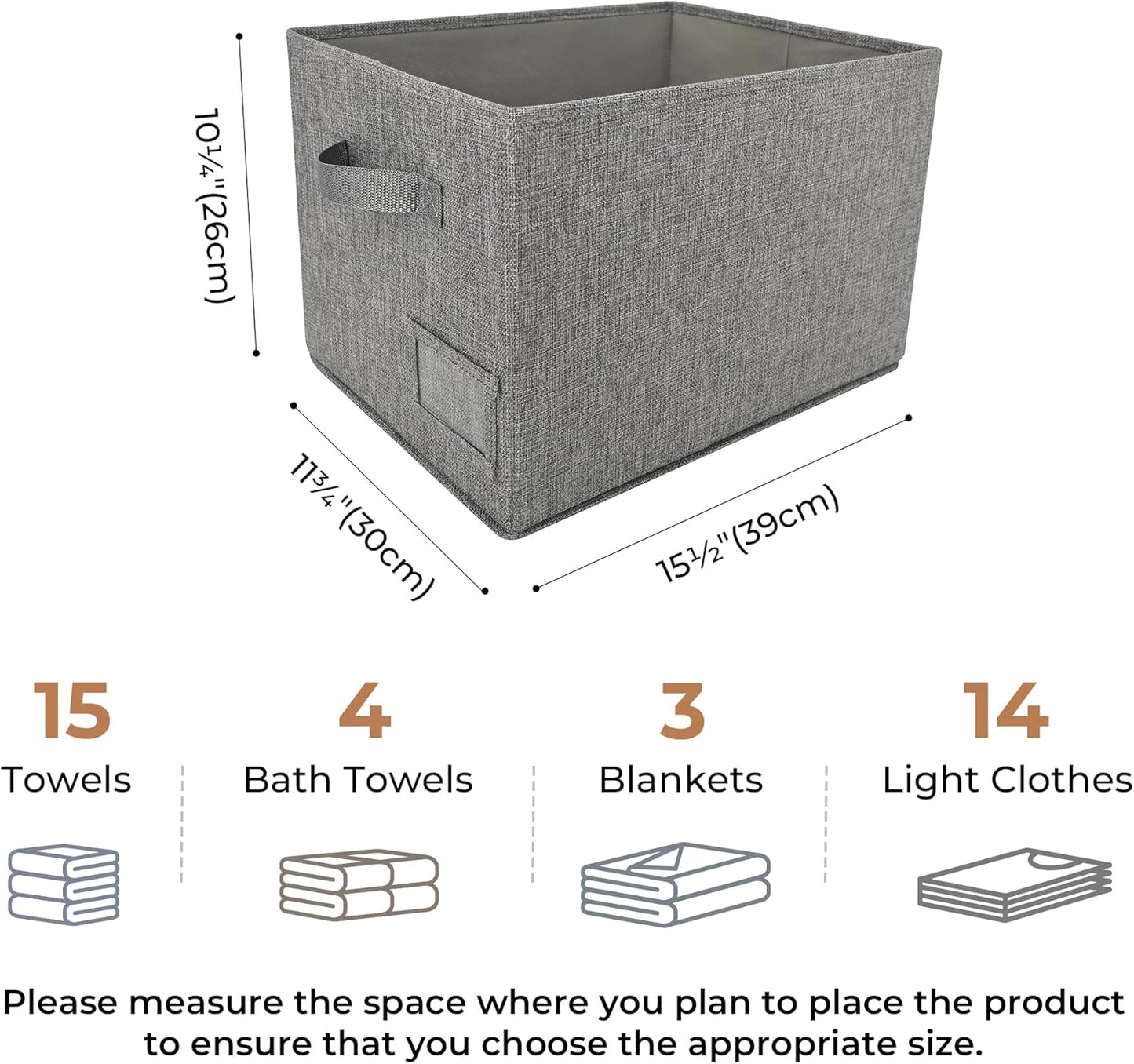 GRANNY SAYS Closet Organizers and Storage, Fabric Storage bins with Label Holder, Shelf Baskets for Organizing Bedroom, Decorative Storage Containers for Wardrobe, Dark Gray, Extra Large, 3-Pack