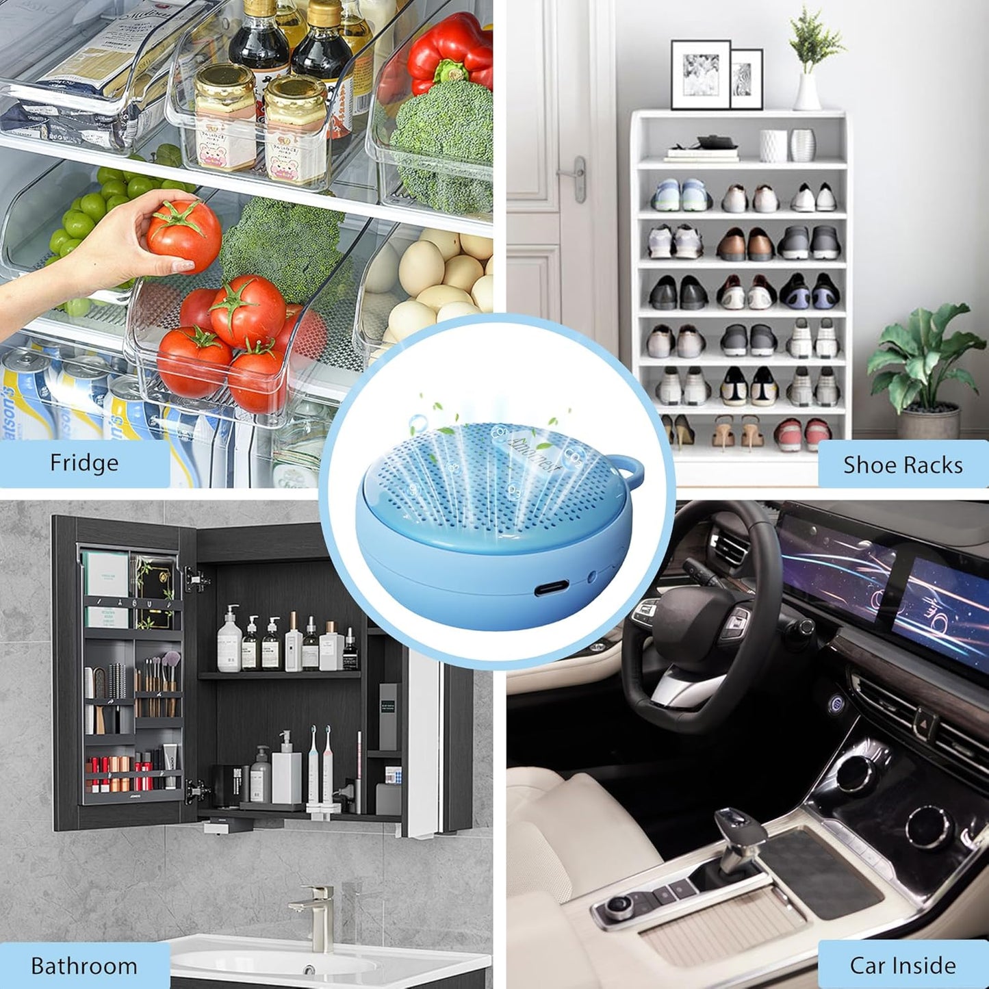 Refrigerator Deodorizer Odor Eliminator, Last for 10 Yeas Fridge Deodorizer Compact Fridge Freshener Deodorizer More Effective Than Baking Soda Bamboo Air Purifying Bags,Sky Blue