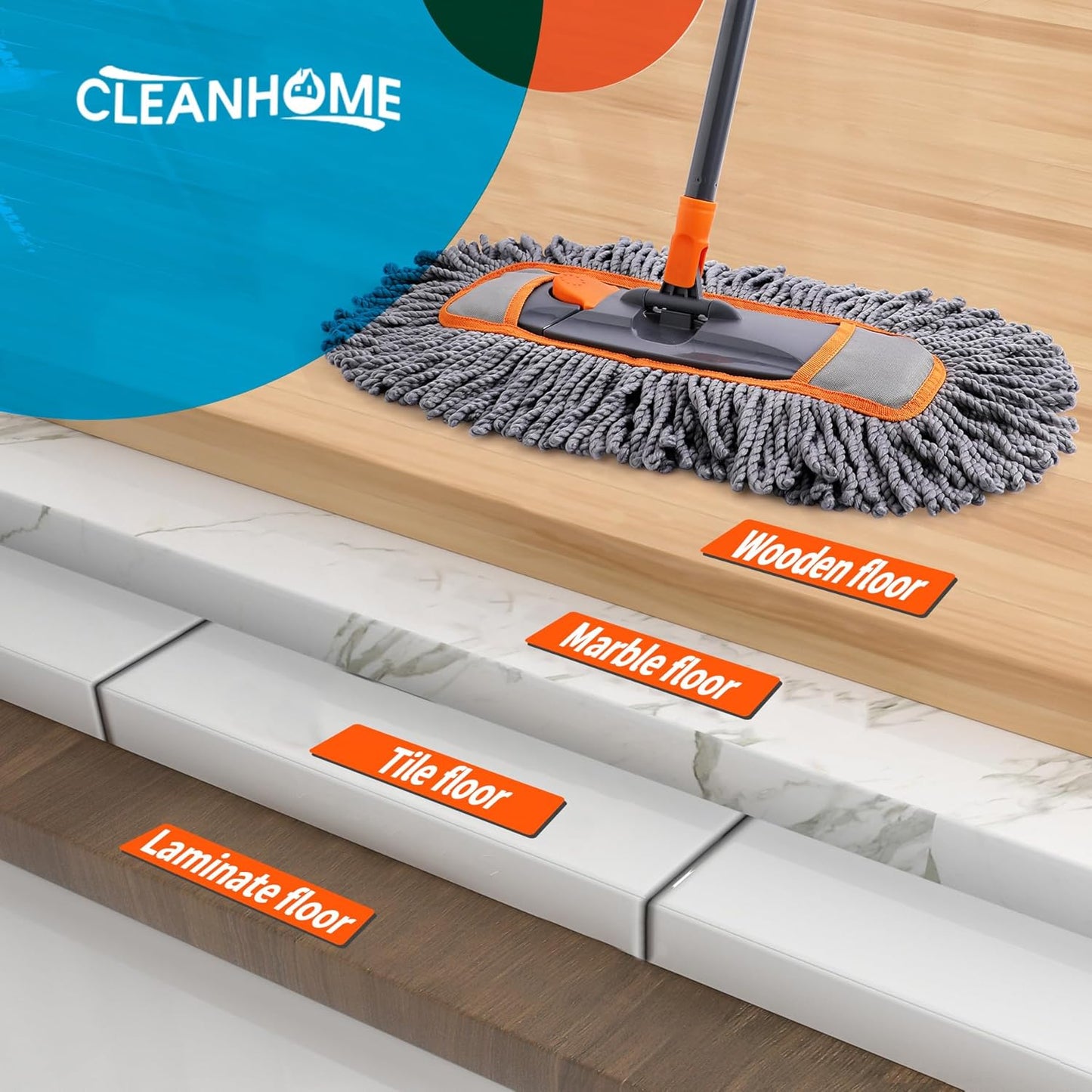 Microfiber Dust Mop for Hardwood Floor Cleaning, Dry and Wet Baseboard and Floor Duster, Household Cleaning Tool for Kitchen, Bathroom