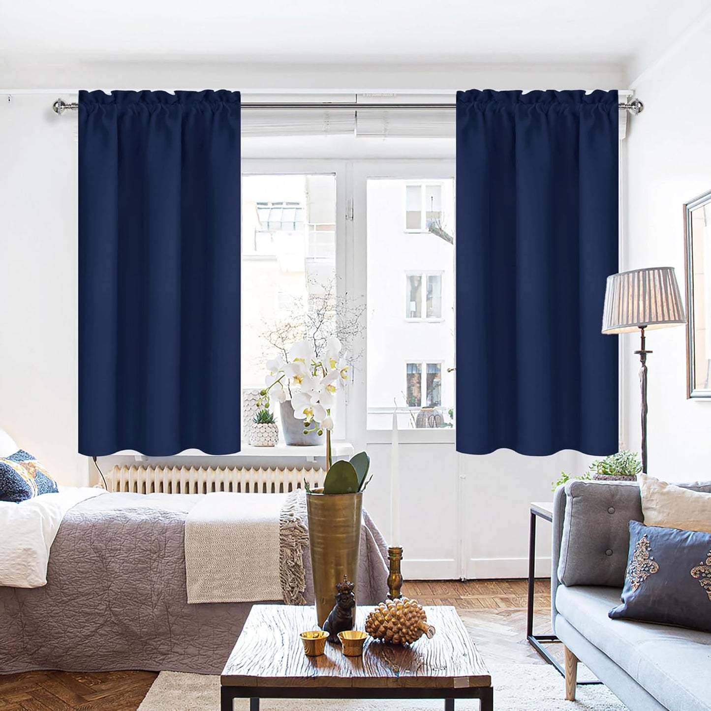DWCN Navy Blue Blackout Curtains for Bedroom 63 Inches Long 2 Panels Set Window Drapes Thermal Insulated Room Darkening Rod Pocket Curtains for Kids Boys Room (W42 x L63 Inch, Navy Blue)