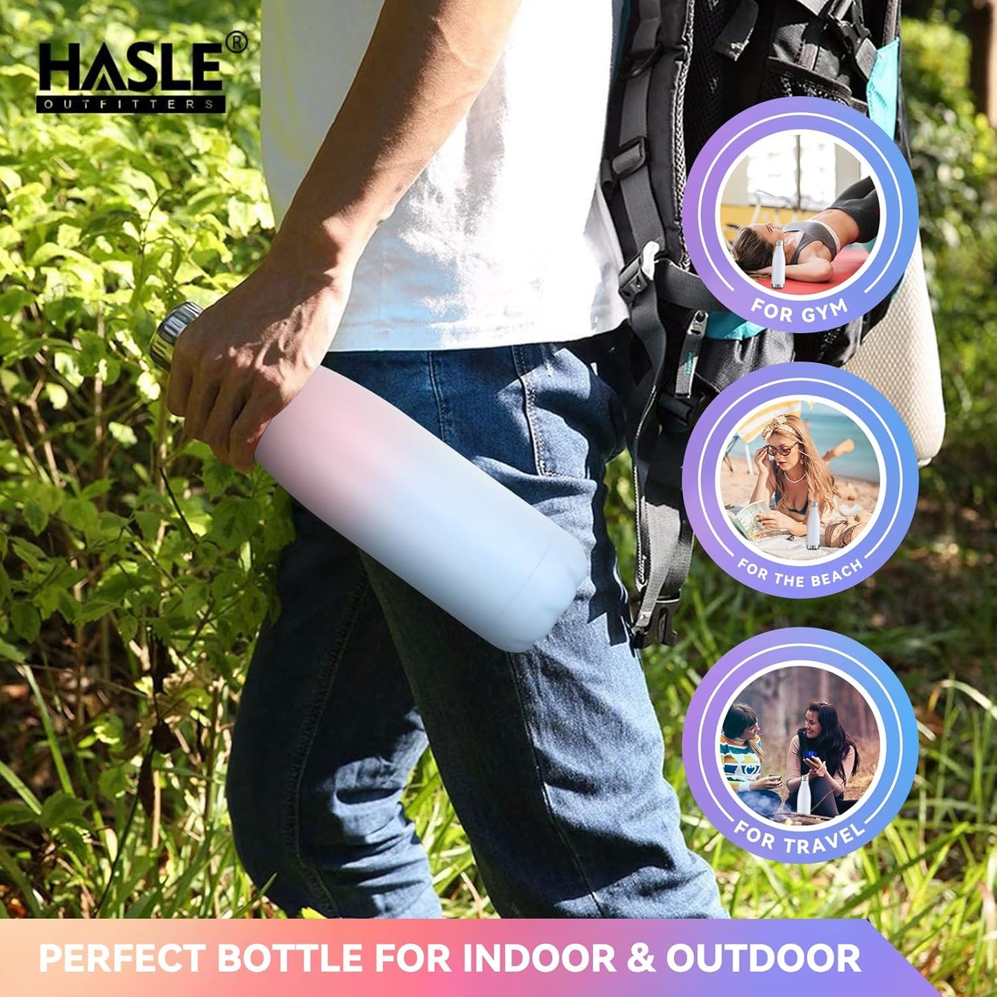 HASLE OUTFITTERS 17oz Stainless Steel Water Bottles Bulk, Vacuum Insulated Water Bottles Double Walled Reusable Metal Sports Water Bottles Keep Drinks Hot and Cold, Pink Blue, 4Packs