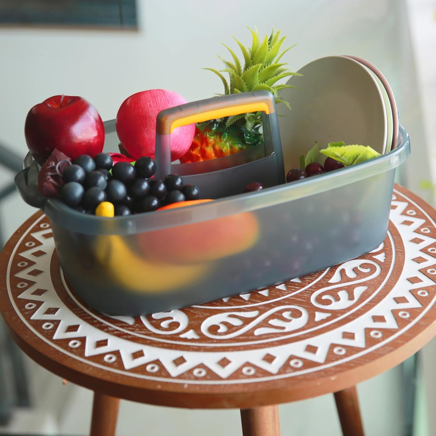 Cleaning Caddy Organizer with Handle, Storage Basket/Totes Portable for Bathroom Supplies, Cleaning Products, and Sink Tool.(Translucent Gray×2, 2 Pack)