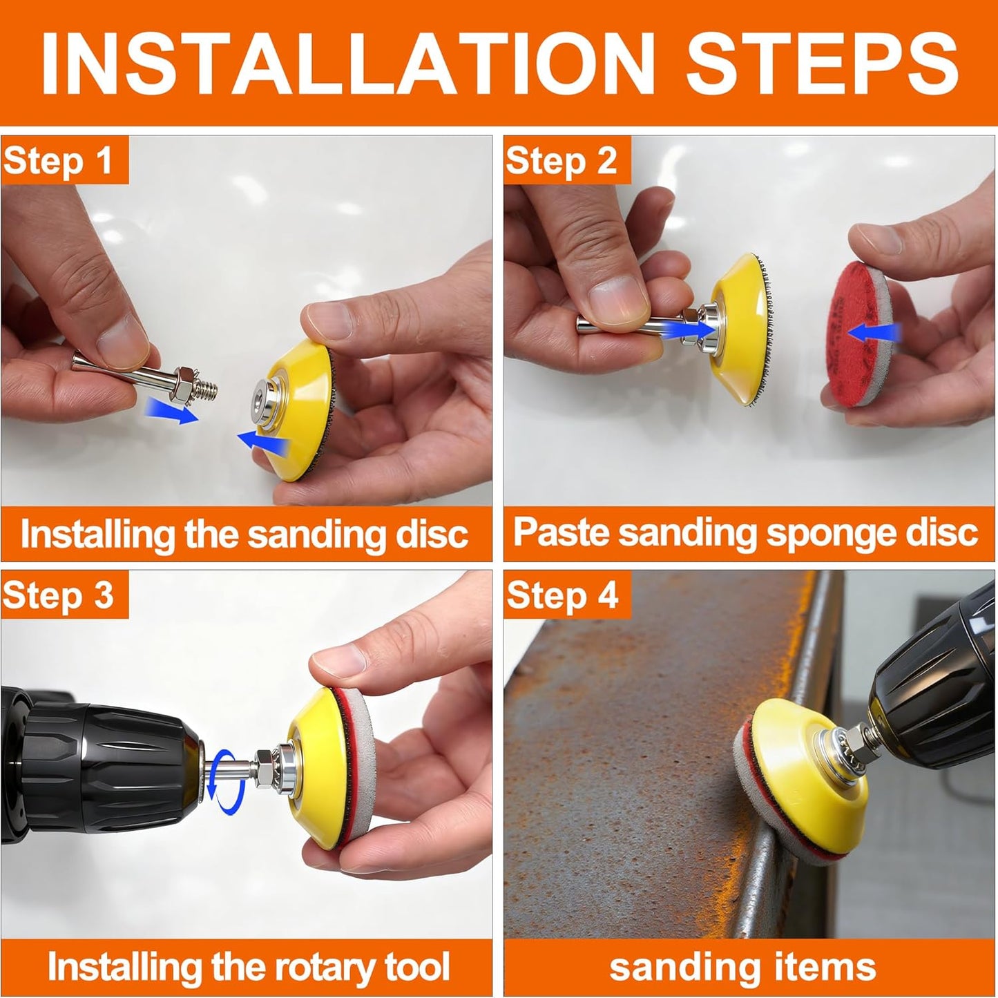 64 PCS 2 Inch Sanding Disc Pad,Hook and Loop Sanding Pads 180 to 3000 Wet Dry Sponge Sandpaper with 1/4” Shank for Drill Sanding Grinder Rotary Tools Curved Surface Polishing and Sanding