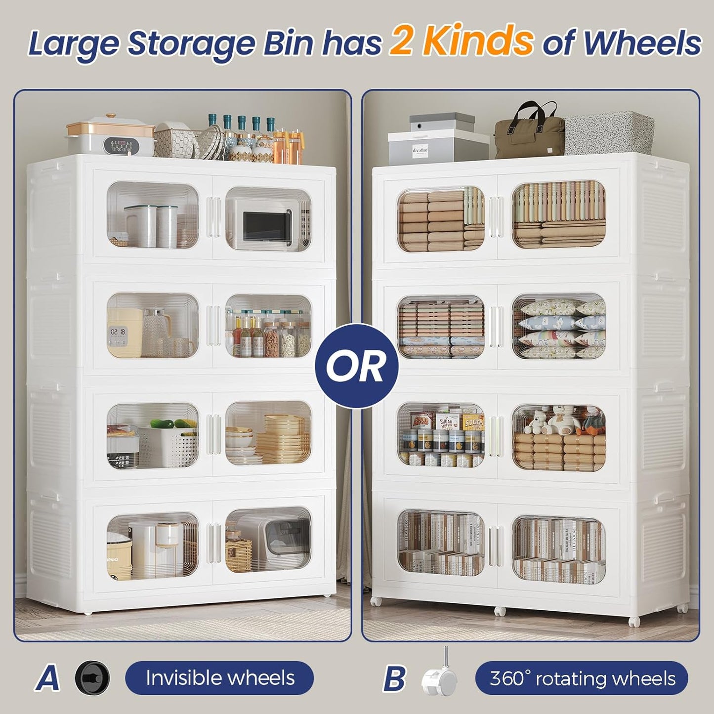 250GAL Extra Large Storage Bins with Lid, 1000QT Storage Bins with Wheels, Folding Closet Organizer, Stackable Collapsible Plastic Storage Containers for Home, Office, Dorm, 5Pack White