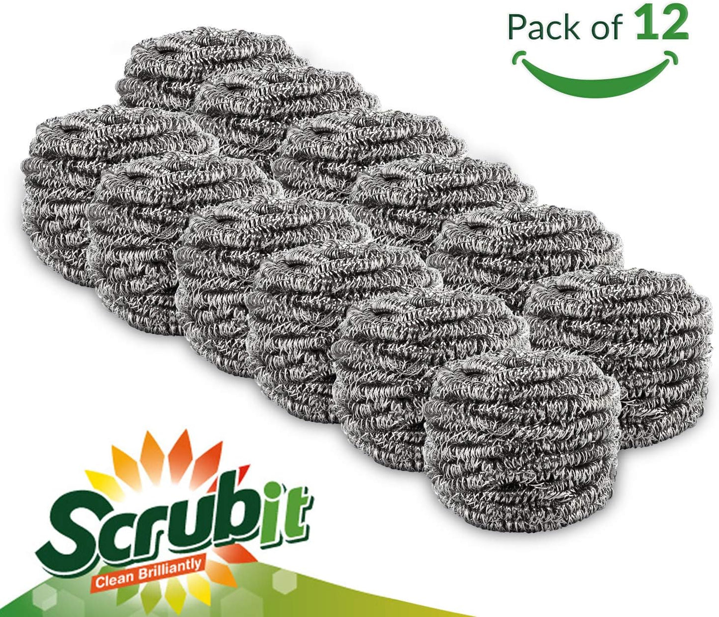 12 Pack Stainless Steel Scourers by Scrub It – Steel Wool Scrubber Pad Used for Dishes, Pots, Pans, and Ovens. Easy scouring for Tough Kitchen Cleaning.