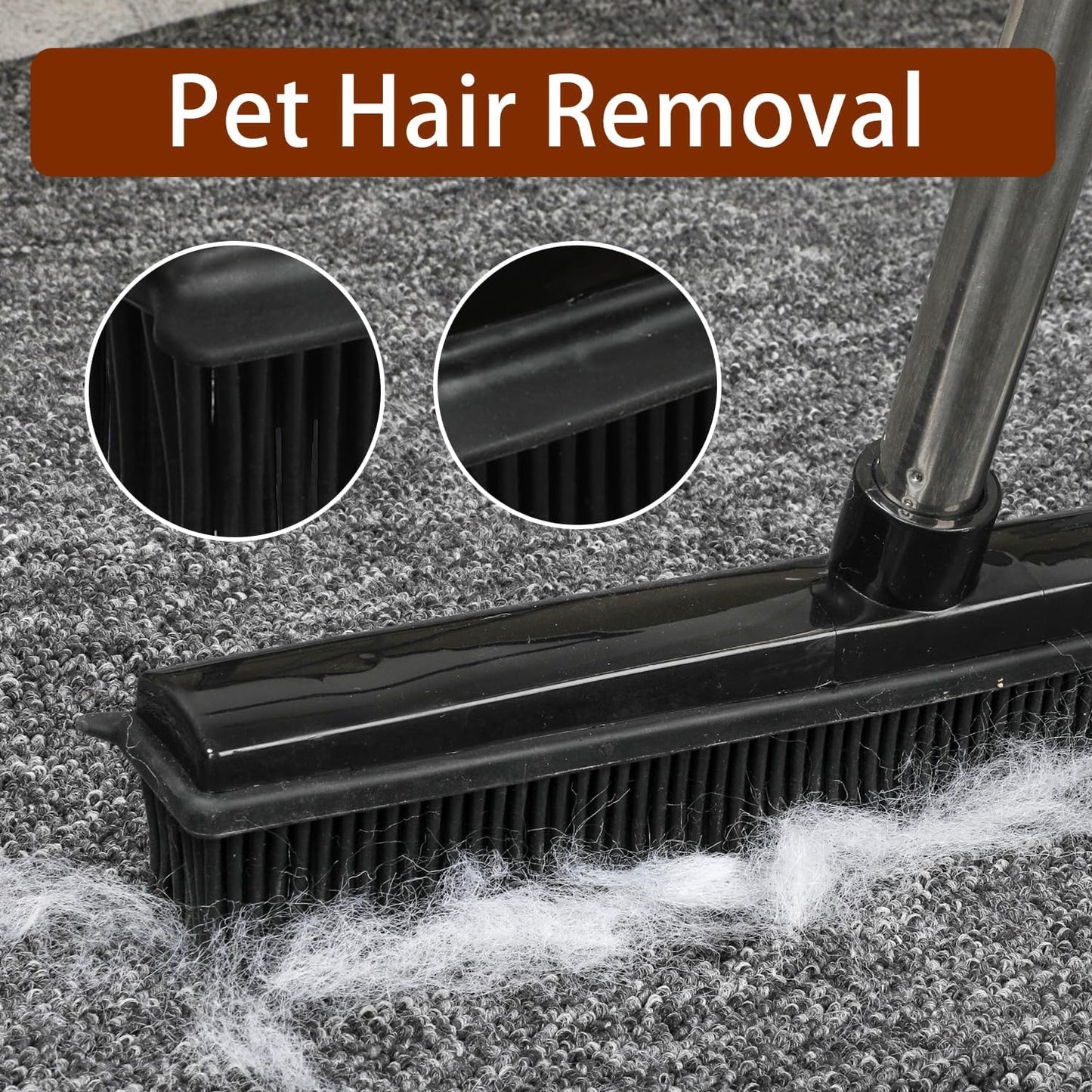 Rubber Broom and Pet Hair Removal Brush Set for Carpet,Fur Remover Rake with Squeegee,Lint Brush for Pet Dog Cat Hair