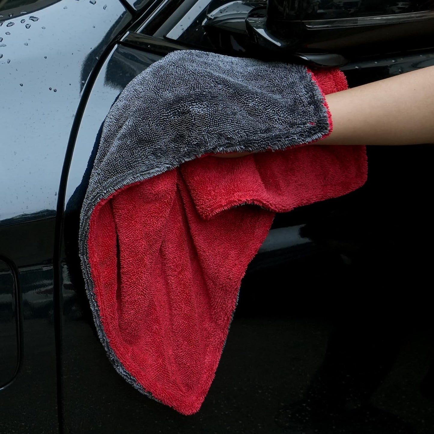 Greenfound Microfiber Towel for Cars, 1000GSM Car Drying Towel, Double Twist Pile & Edgeless Design, No Streaks, Scratches, or Water Spots, Soft and Absorbent, 18"×24", Red&Grey