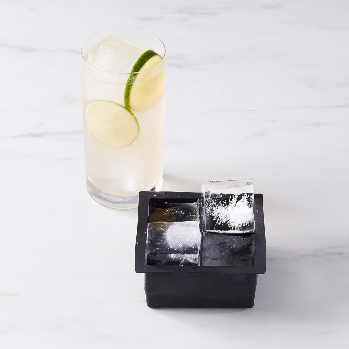 Amazon Basics Silicone Square Ice Cube Trays, Set of 2, Black, 4.25 x 4.25 x 1.77 in (Previously AmazonCommercial Brand)