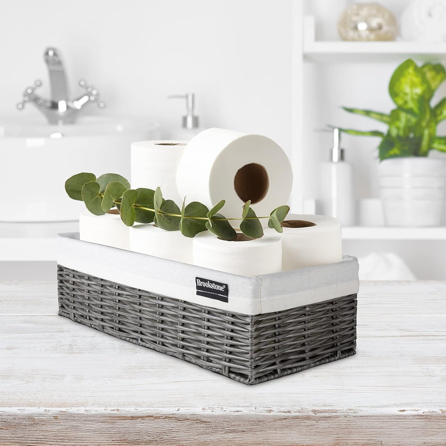 Brookstone Wicker Shelf Storage Basket Decorative Shelf Bin, bathroom organizers and storage, Boho Living Room Decor, Summer Storage 2025 - Single Basket