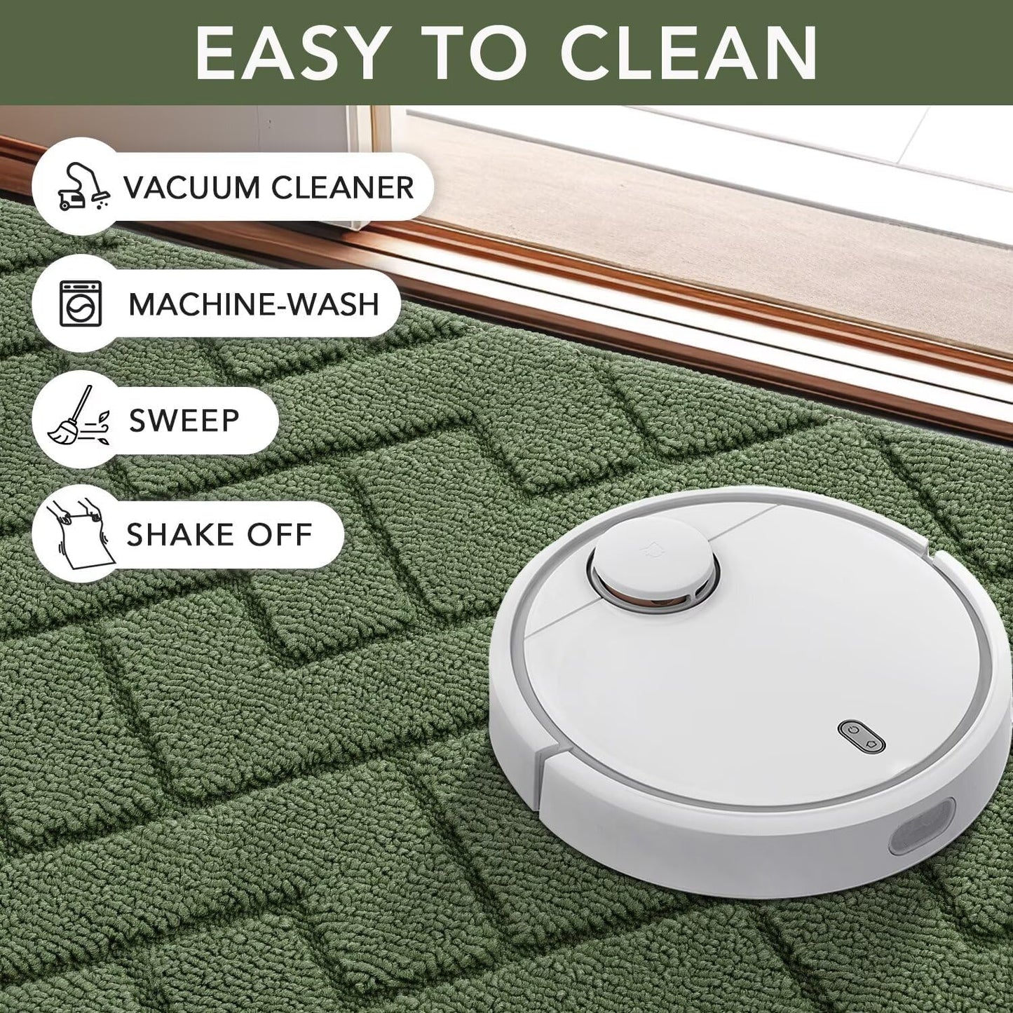 hicorfe Indoor Doormat,Front Back Door Mat TPR Backing Non Slip Mats 20"x31.5" Absorbent Resist Dirt Entrance Doormat Inside Floor for Entryway Washable Low-Profile(Green)