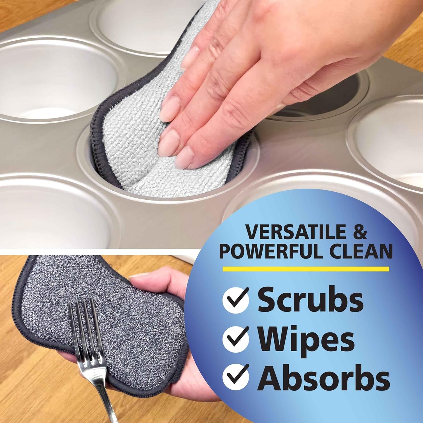 Fresh Scrub-N-Wipe Pad by Tuff-Scrub, 6-Pack, Antimicrobial & Charcoal Foam for Odor Control, Microfiber, Multi-Surface, Non-Scratch, Dual-Sided, Machine Washable, Kitchen Sponge (Small)