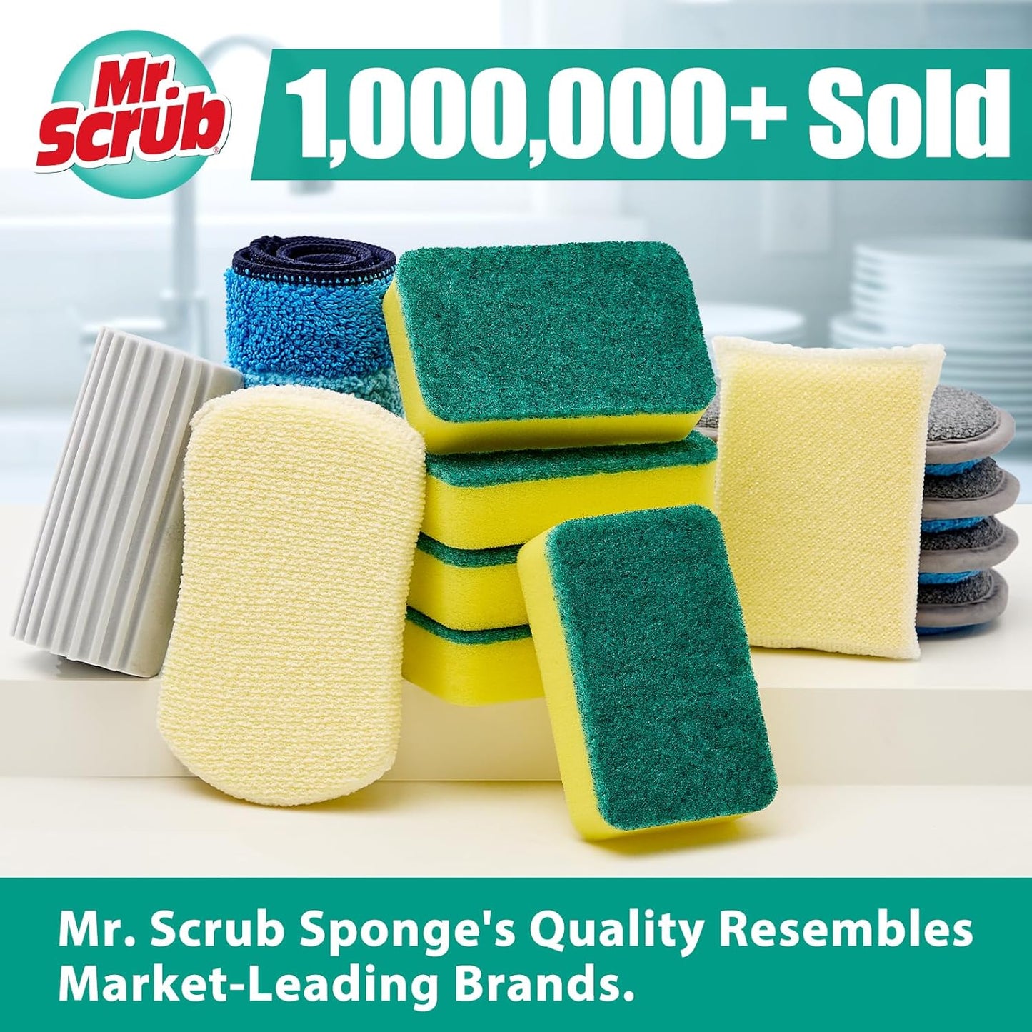 Sponges Kitchen Scrub Dish Sponge Scouring Pad, 24 Pack Cleaning Brush Scrubber Supplies for Soap, Dishwashing Dinnerware Sets Pan Pot Towels Cloth Rags Holder Glass Dishwasher Sink Bathroom