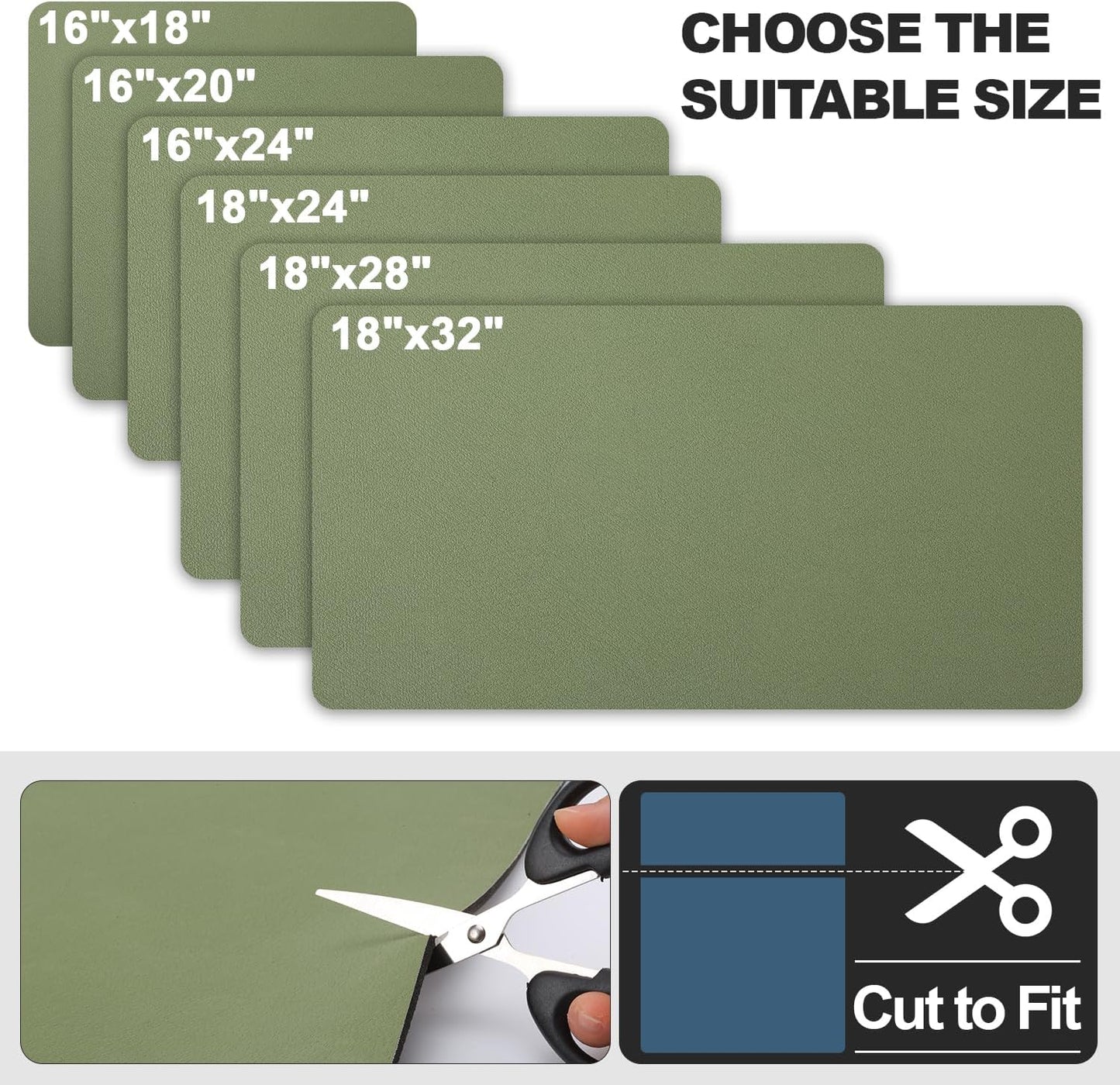 Dish Drying Mat for Kitchen Counter | Coffee Bar Mat for Countertops | Heat Resistant Drainer Mat with Non-slip Rubber Backed | Hide Stain Kitchen Absorbent Draining Mat | Green 16"x20"