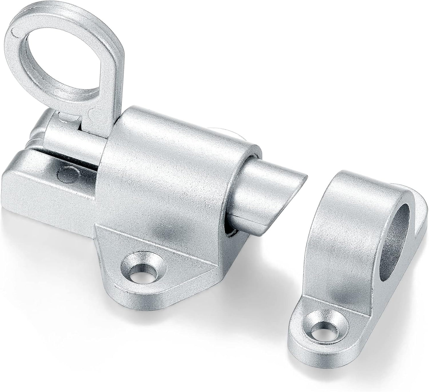 5 Packs Self-Closing Latches,Silver Gray Spring Door Lock,Resilient Bolt Latch Aluminum Alloy Safety Automatic Spring Barrel Slide Door Lock with Screws,Used for Gate,Window and Cabinet etc