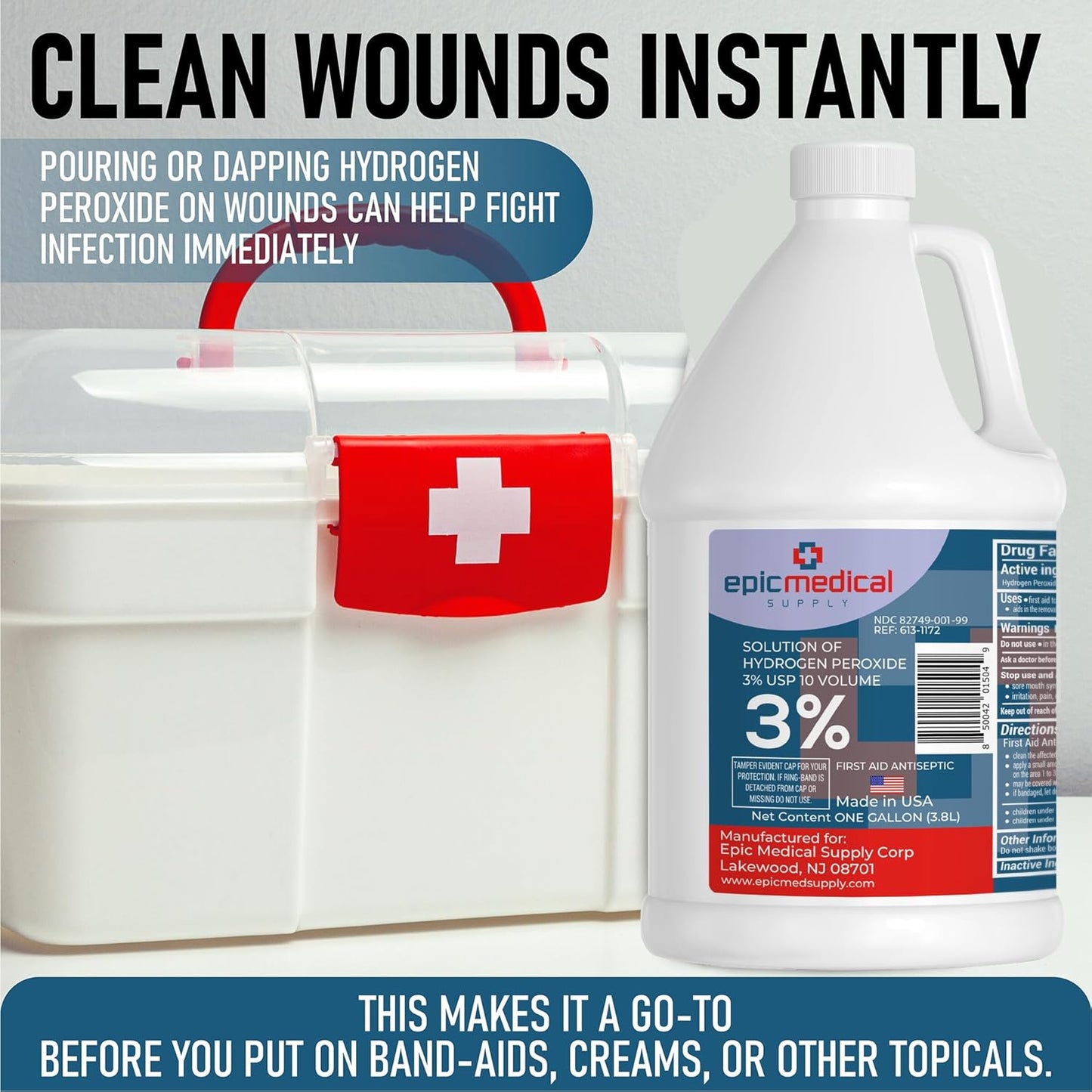 3% Hydrogen Peroxide - First Aid Antiseptic & Multipurpose Cleaner - Topical Wash for Cuts, Scrapes and Minor Cuts - H2O2 Hydrogen Peroxide 3 Percent USP Solution (2 Gallon)