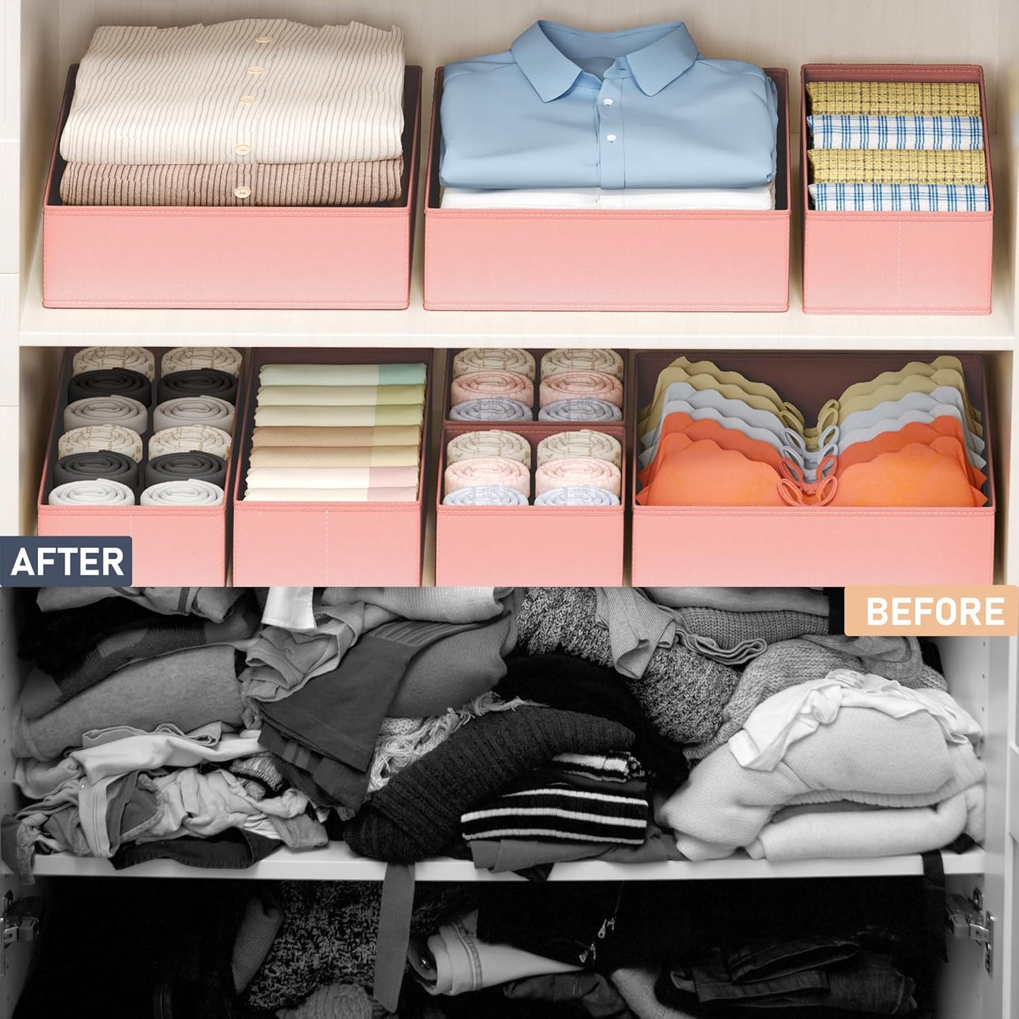 DIMJ Drawer Organizer Clothes - 16 Pack Baby Dresser Organizer for Nursery, Foldable Drawer Organizer Bins for Closet Bedroom Organization, Fabric Clothes Storage Dividers for Underwears, Socks, Bras