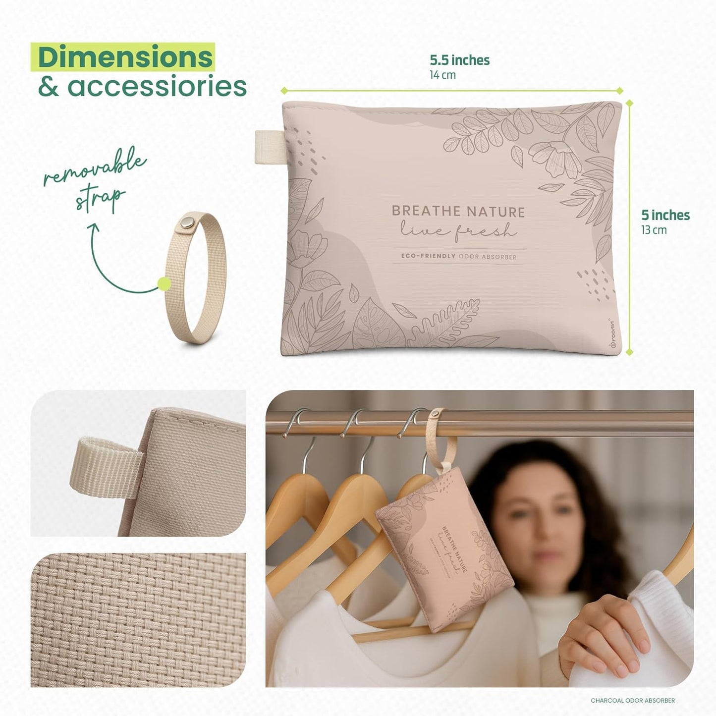 Roonin Activated Charcoal Odor Absorber - Bamboo Charcoal Air Purifying Bag - Activated Charcoal Bags Odor Absorber Packets - Home Deodorizer Odor Eliminator (6-pack)