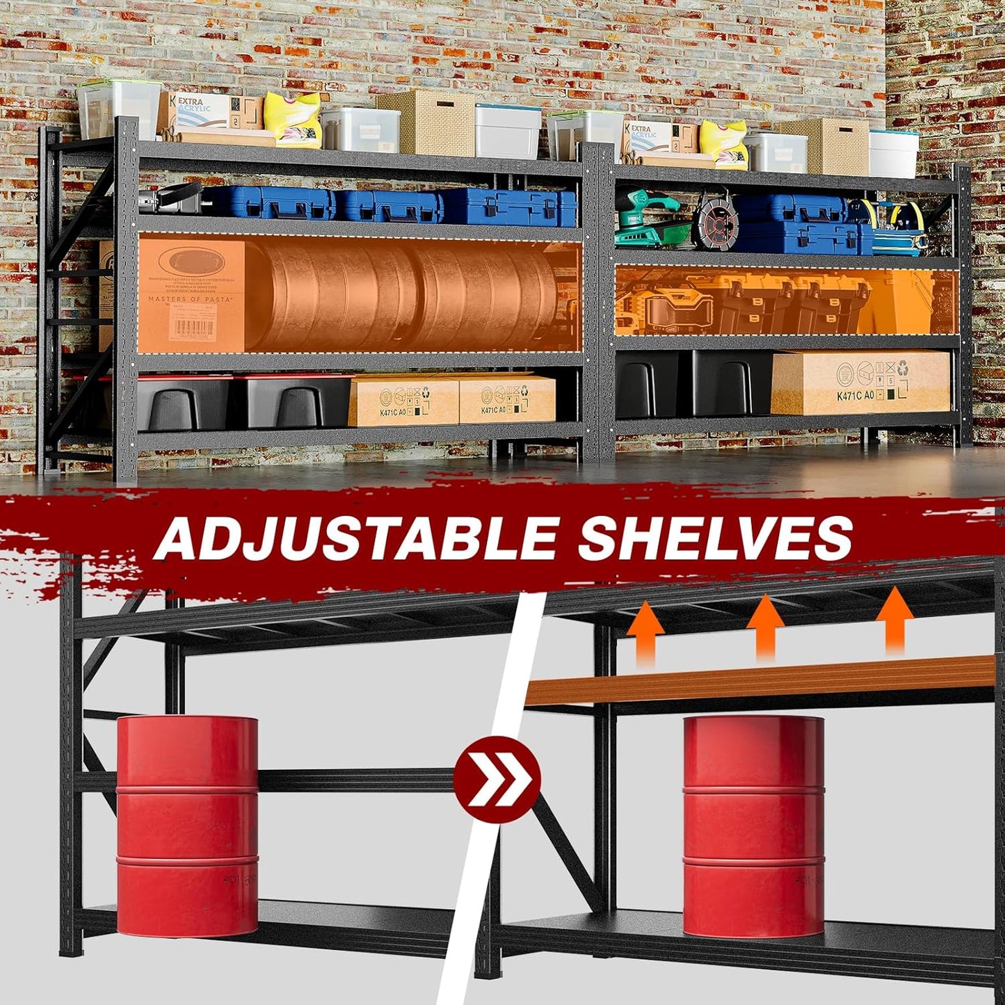 8000LBS Metal Steel Storage Shelves - 68" W Black 4 Tier Heavy Duty Rack Commercial Industrial Shelving with Adjustable Shelf for Basement Garage Warehouse - 68" W x 24" D x 63.4" H