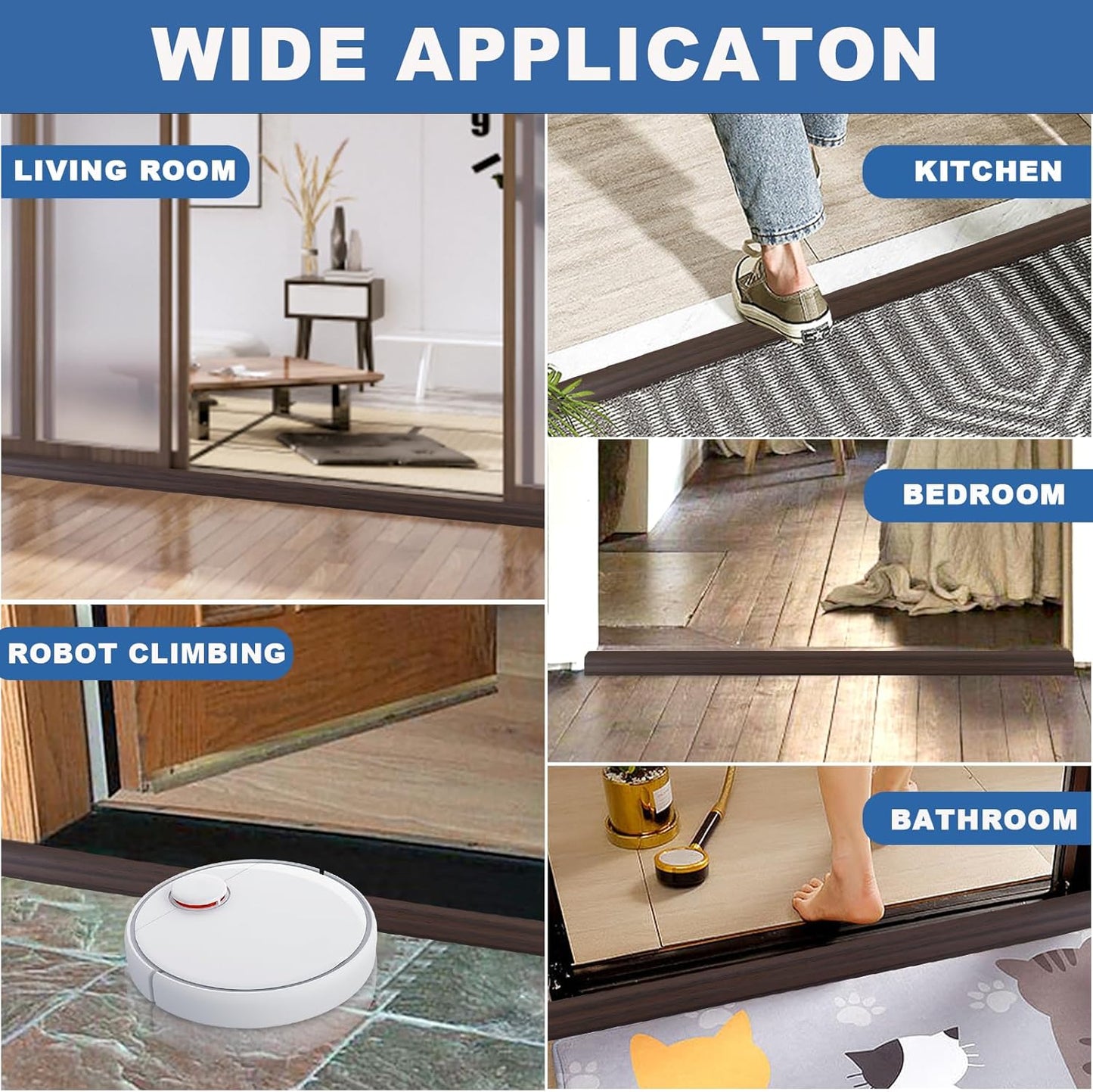 Vinyl Door Threshold Flooring Transition Strip Self Adhesive Carpet Edging Strip for Laminate Doorway Edge Threshold from 2/5" to 3/5" (Brown Wood Grain, 10 Ft)