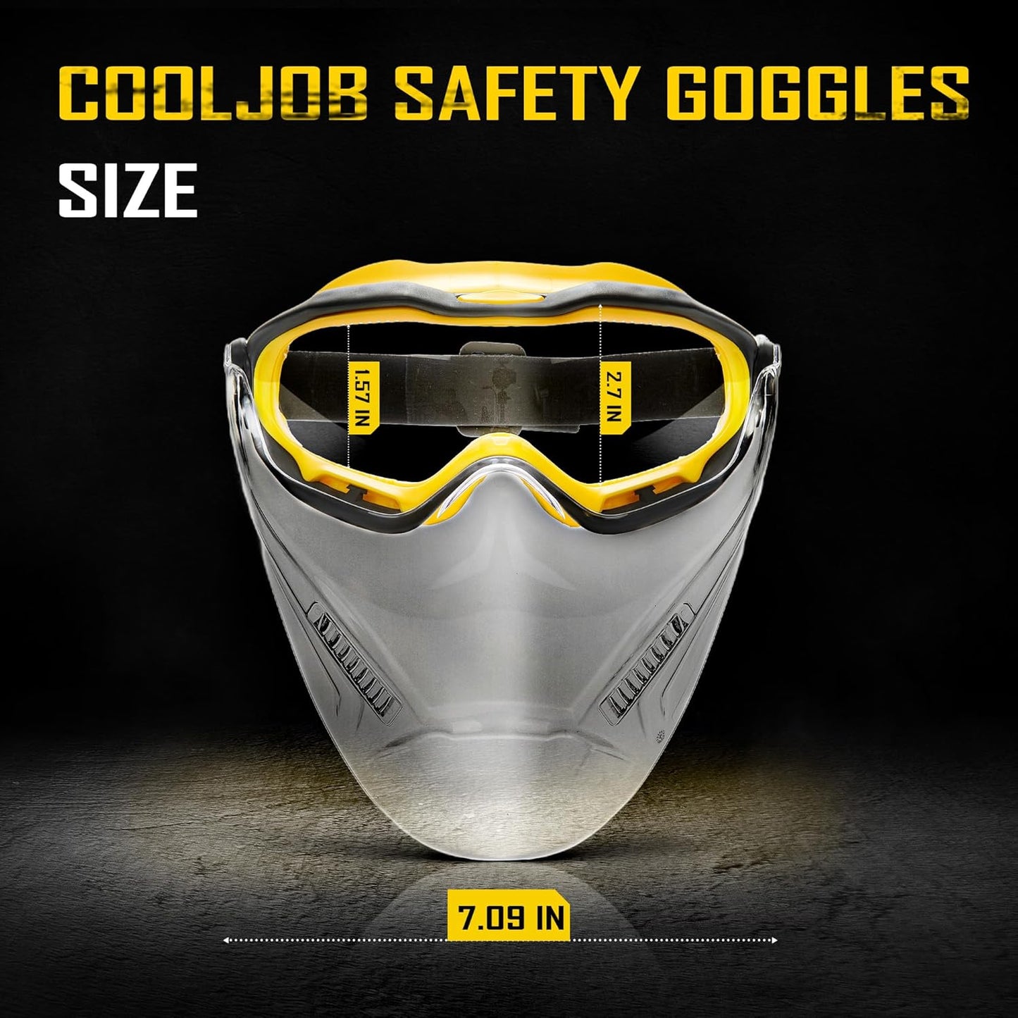 COOLJOB Safety Goggles Over Glasses with Anti-Fog Clear Lens, ANSI Z87.1 Impact Resistance and UV Proof, Adjustable Headband