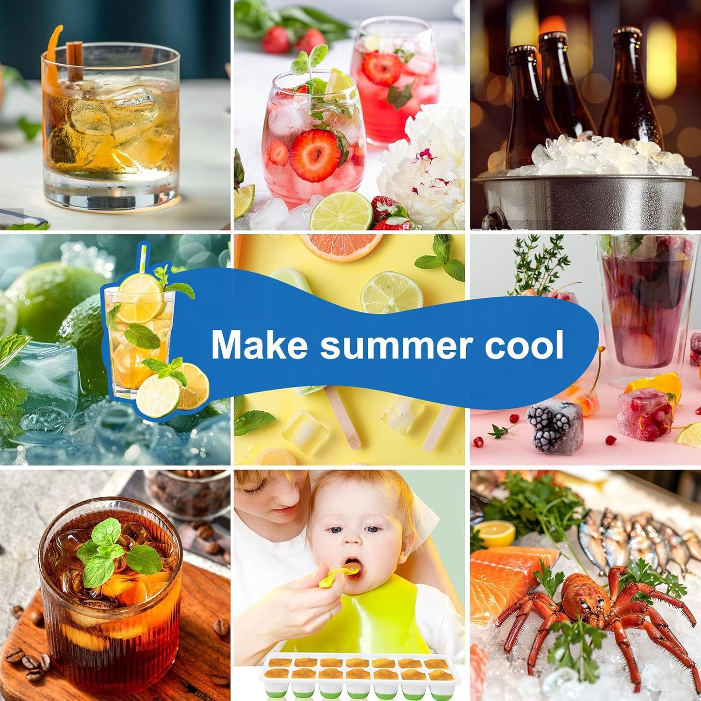 Ice Cube Tray 5 Pack, 60 Cubes (14 per Tray) Silicone Ice Cube Trays with Spill-Resistant Lids, BPA-Free & Easy-Release Ice Trays for Freezer, Stackable Dishwasher Safe for Cocktails,Coffee,and Drinks