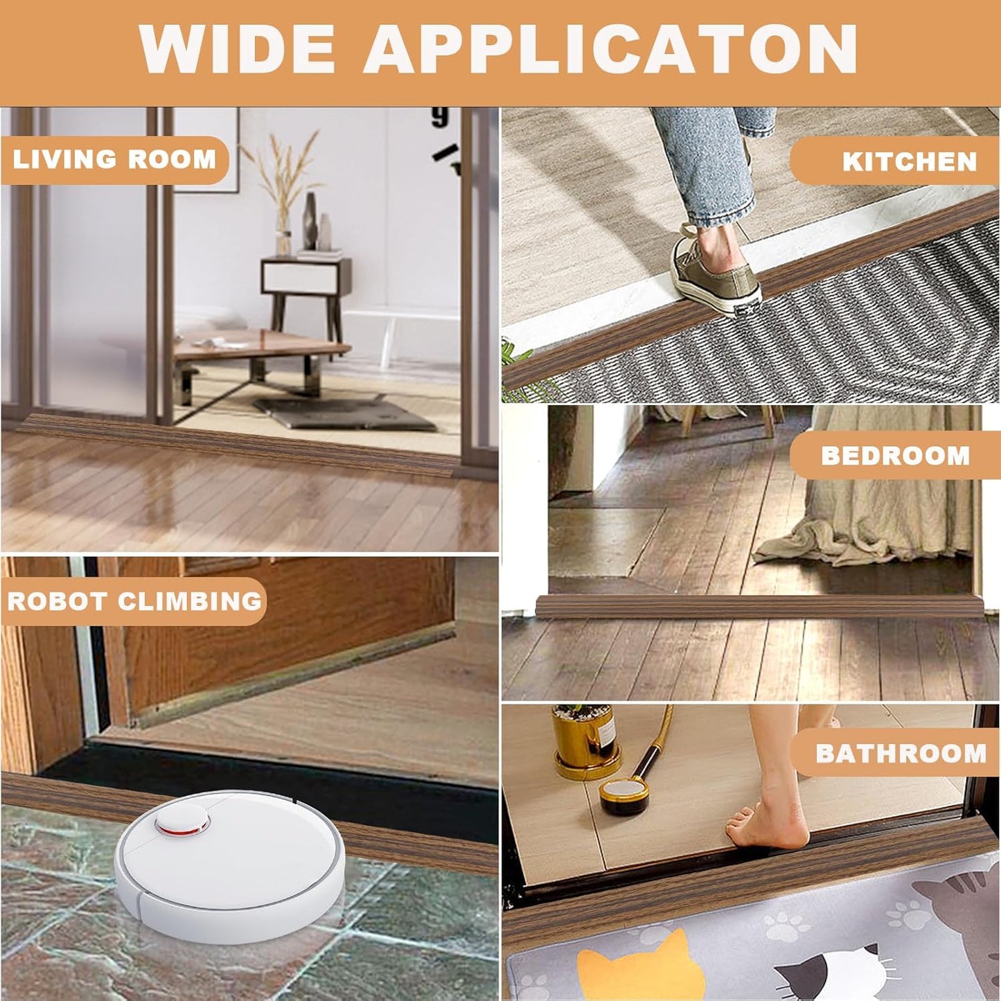 Vinyl Door Threshold Flooring Transition Strip Self Adhesive Carpet Edging Strip for Laminate Doorway Edge Threshold from 3/5" to 4/5" (Smoked Brown Wood Grain, 6.6 Ft)