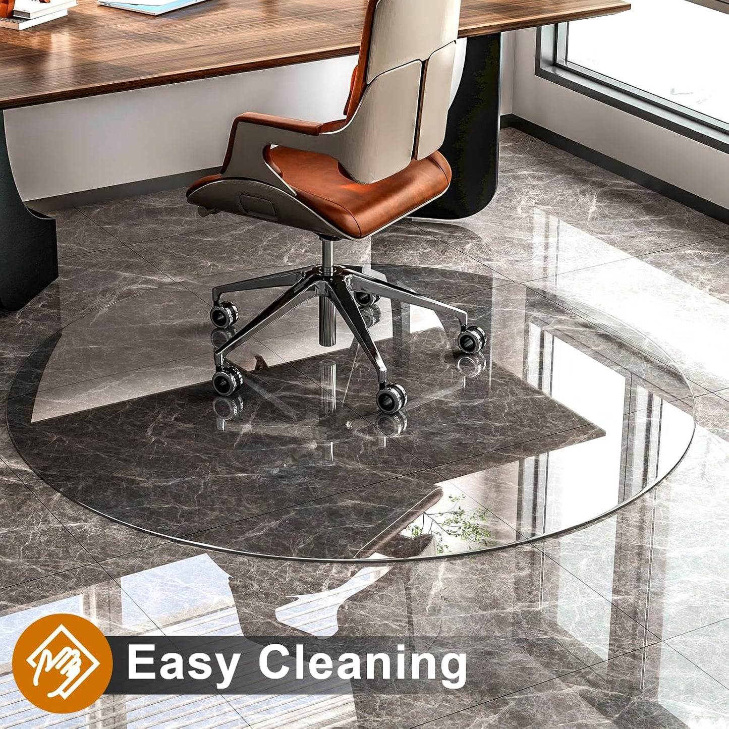 GLSLAND Round Tempered Glass Floor Mat - 55" Office Chair Mat for Carpet Clear Glass Mat 1/5" Thick for Hardwood Floor/Carpeted Floors