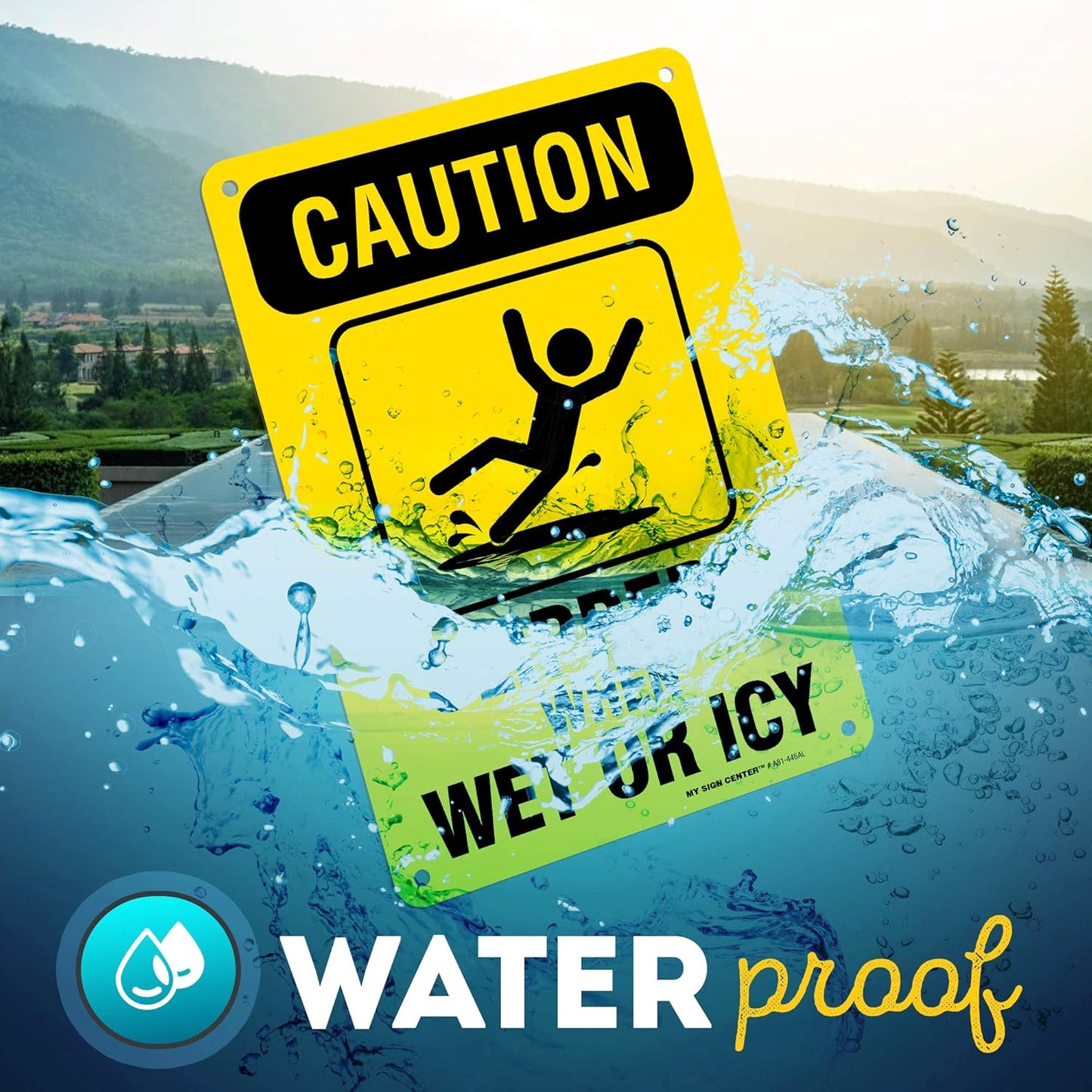 Caution Slippery When Wet Sign or ICY Sign, 7" x 10" 0.40 Aluminum, Fade Resistance, Indoor/Outdoor Use, USA MADE By My Sign Center