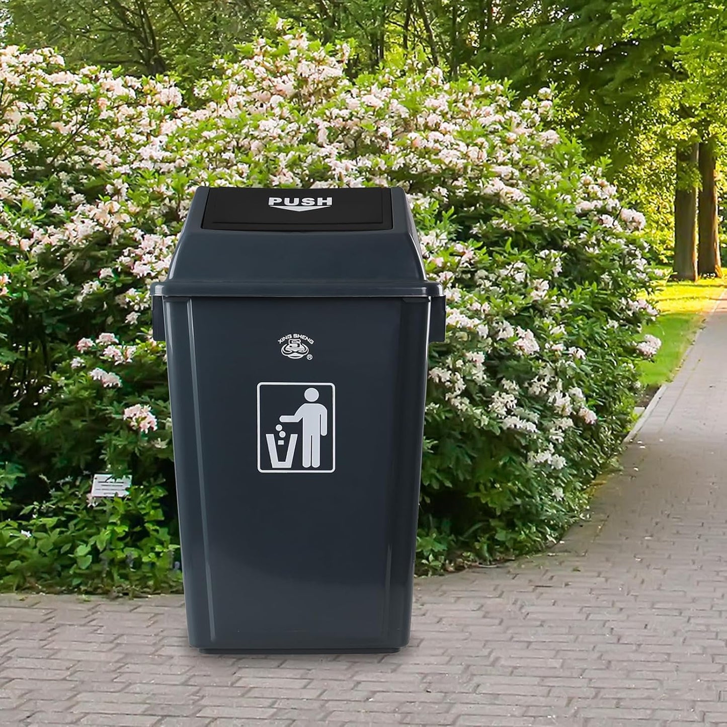 4 Pack 18 Gal Plastic Garage Can with Swing Lid, Heavy-Duty Recycle Bin, Trash Can/Waste Container for Backyard/Garage/Outdoor