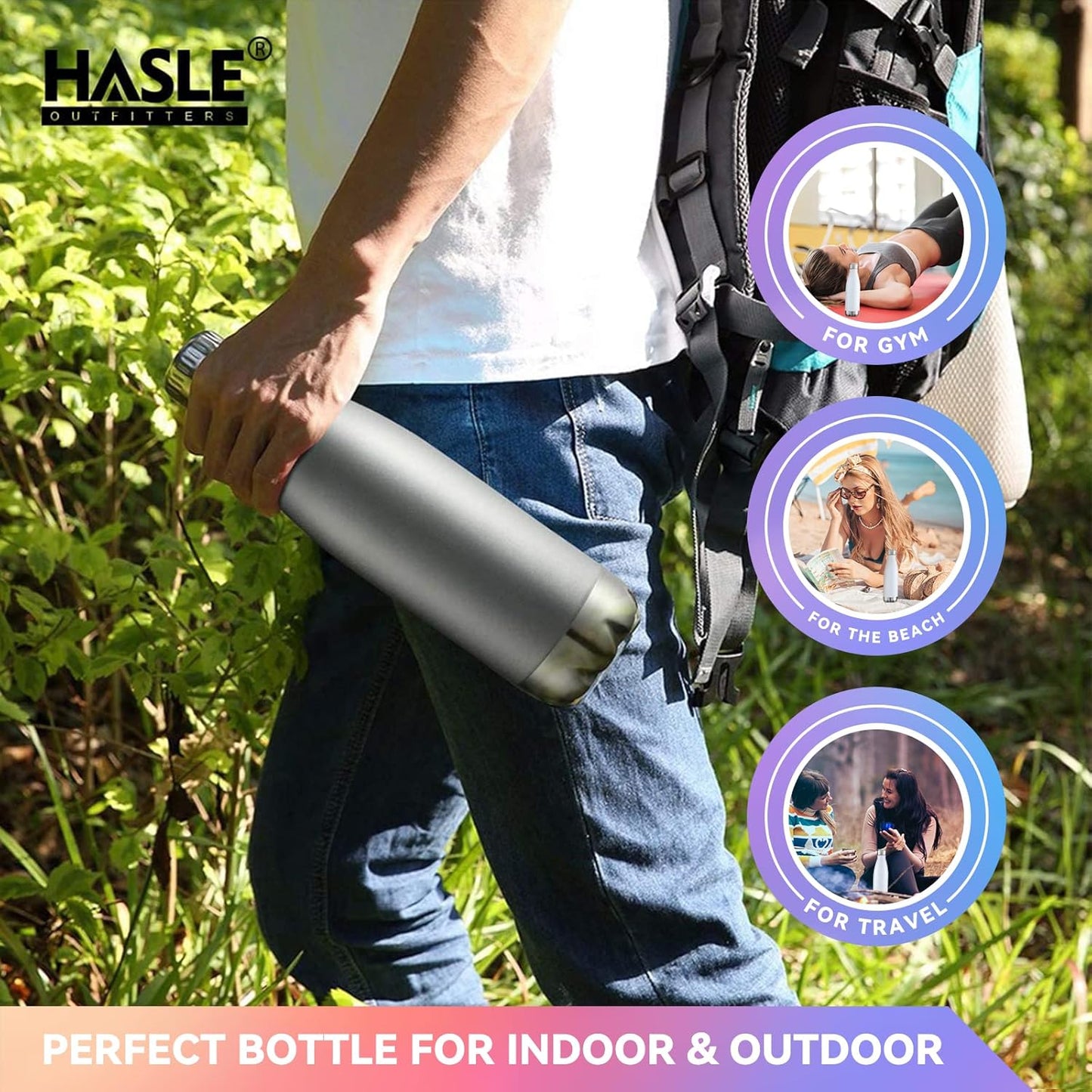 HASLE OUTFITTERS 17oz Stainless Steel Water Bottles Bulk, Vacuum Insulated Water Bottles Double Walled Reusable Metal Sports Water Bottles Keep Drinks Hot and Cold, Gray, 4Packs