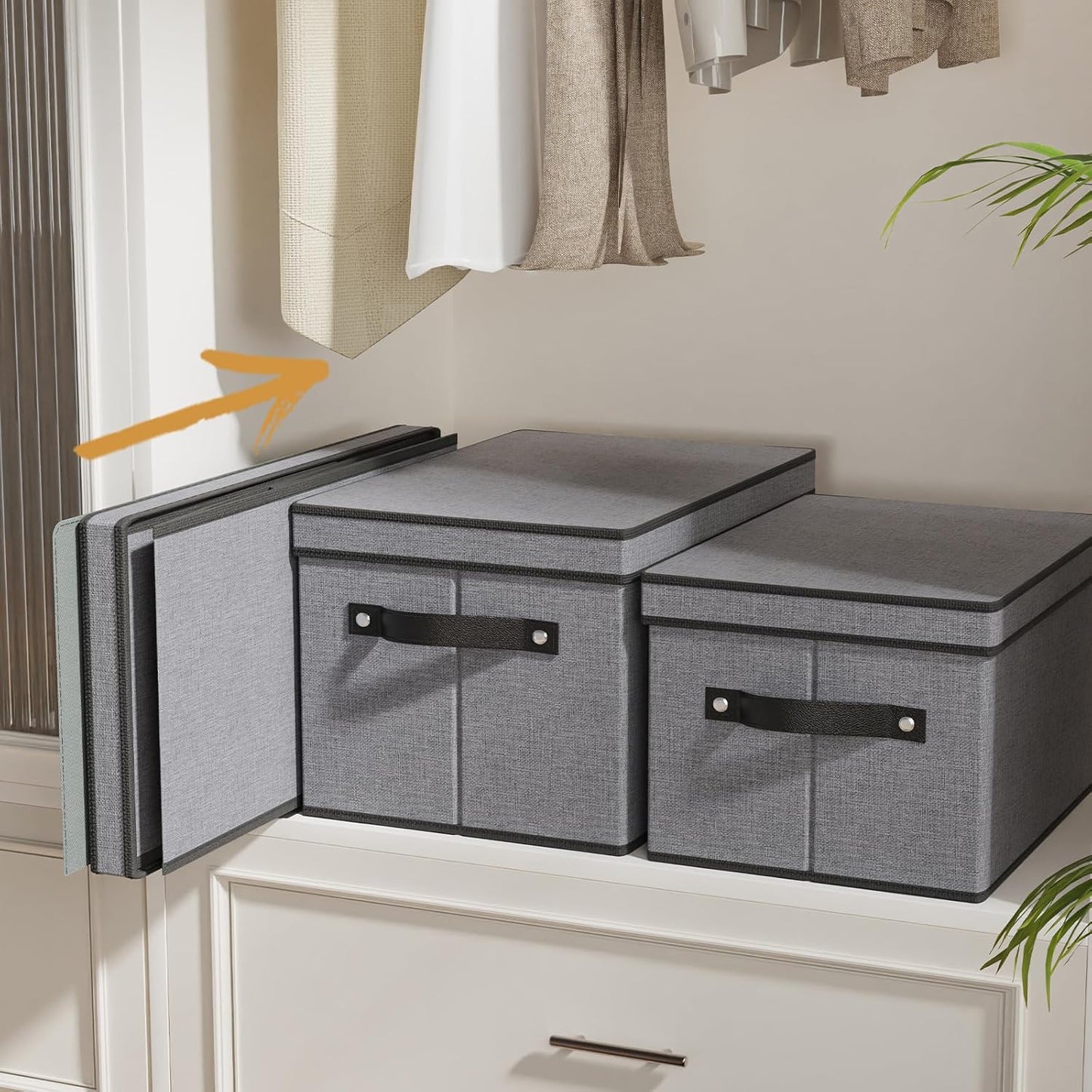 Fabric Storage Boxes, 7.1 x 9.1 x 13 Inch Baskets for Shelves with Lids, Wardrobe Organiser with Handles, Decorative Linen Closet Organizer Bins, Gray, 1 Pack