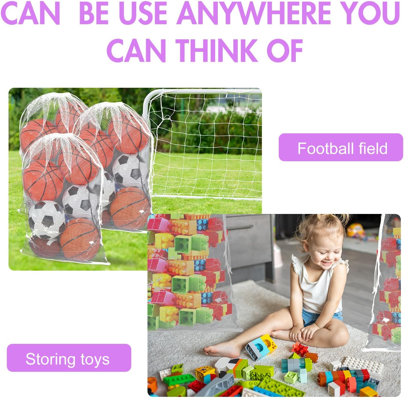 Berlune 30 Pack 24 x 36 Inches Large Mesh Bags for Laundry, Wash bags, Sturdy Mesh Material Closed with Drawstring, Factory, University, Dormitory, Travel and Apartment Dweller (White, Gray)